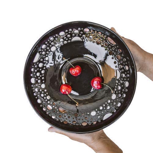 Handmade Black Ceramic Fruit Bowl - Elegant Centerpiece for Halloween, Thanksgiving & Holiday Tableware, Pottery Serving Dish for Fruits, Nuts & Party Decor