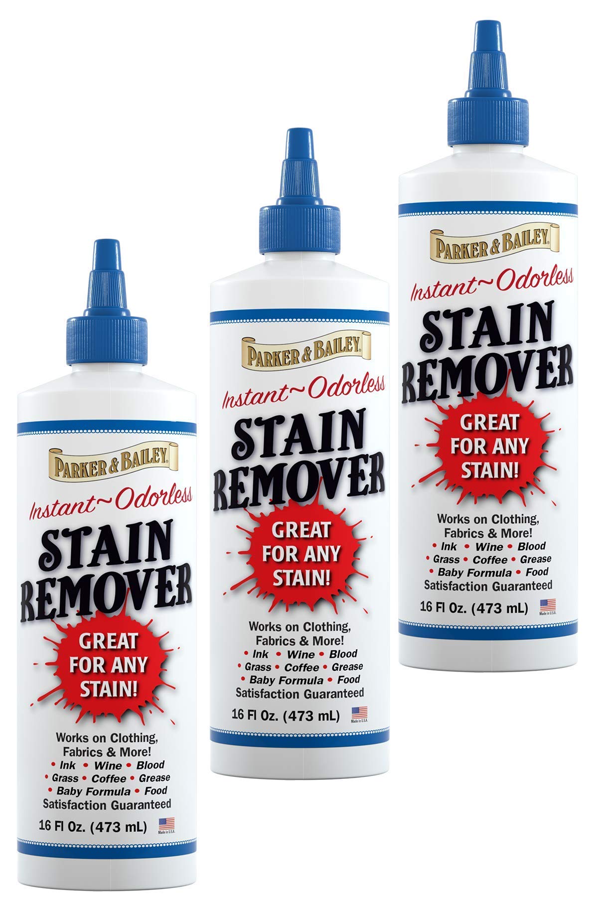 Parker and Bailey Stain Remover - Effective Blood Stain Remover for Carpet, Clothes, Sheets & Mattress | Fabric & Garment Laundry Stain Cleaner | 16oz Bottle | Perfect for Home, Travel & Emergency Stain Removal