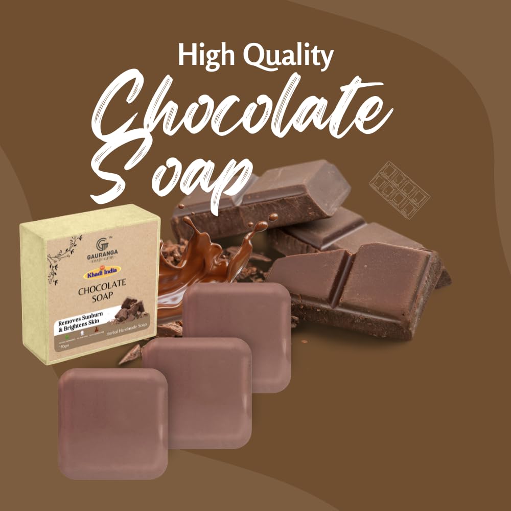 Gauranga Khadi Chocolate Soap 150g (Pack of 2) - Premium Handmade Herbal Soap with Cocoa for Soft, Smooth & Moisturized Skin - Natural Aromatic Bath Soap for Men & Women - Perfect for Dry Skin Care, Spa Day & Gift Sets