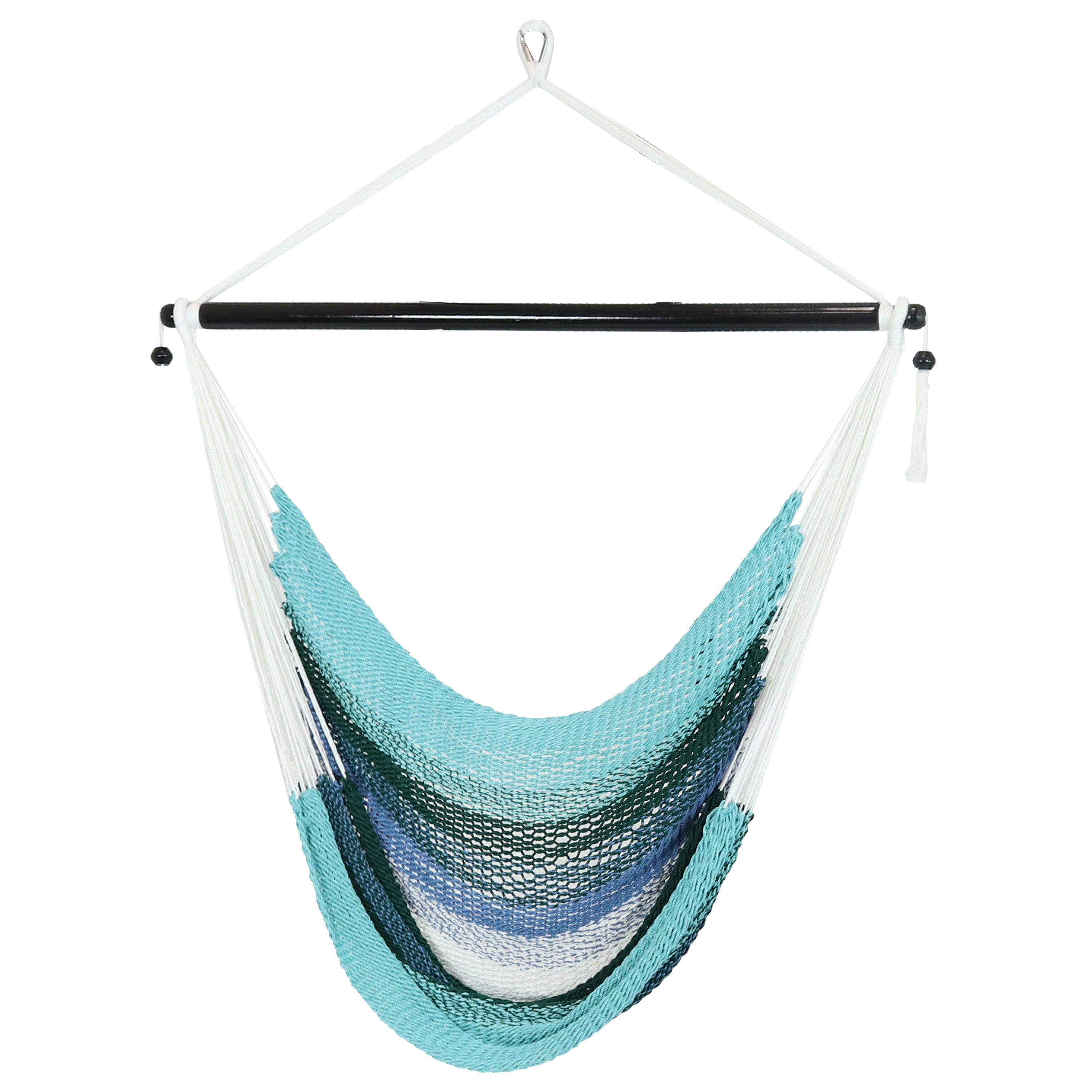 Sunnydaze Polyester Caribbean Hanging Hammock Chair - Lagoon Stripes Design for Indoor & Outdoor Relaxation - Perfect for Porch, Patio, Garden, and Backyard Use