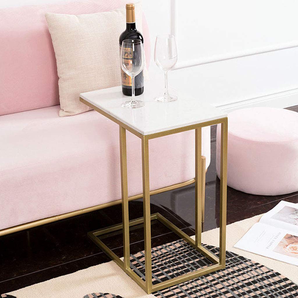 **C-Shaped End Table with Tray - Portable Side Table for Sofa, Bed & Desk - Gold & White Laptop Holder & Coffee Stand - Perfect for Home Office, Living Room & Bedroom**
