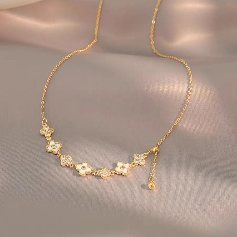 Y Chain Clover Floral Gold Necklace | Elegant 18K Gold Plated Pendant Necklace for Women | Perfect for Valentine's Day, Anniversary Gifts & Everyday Wear