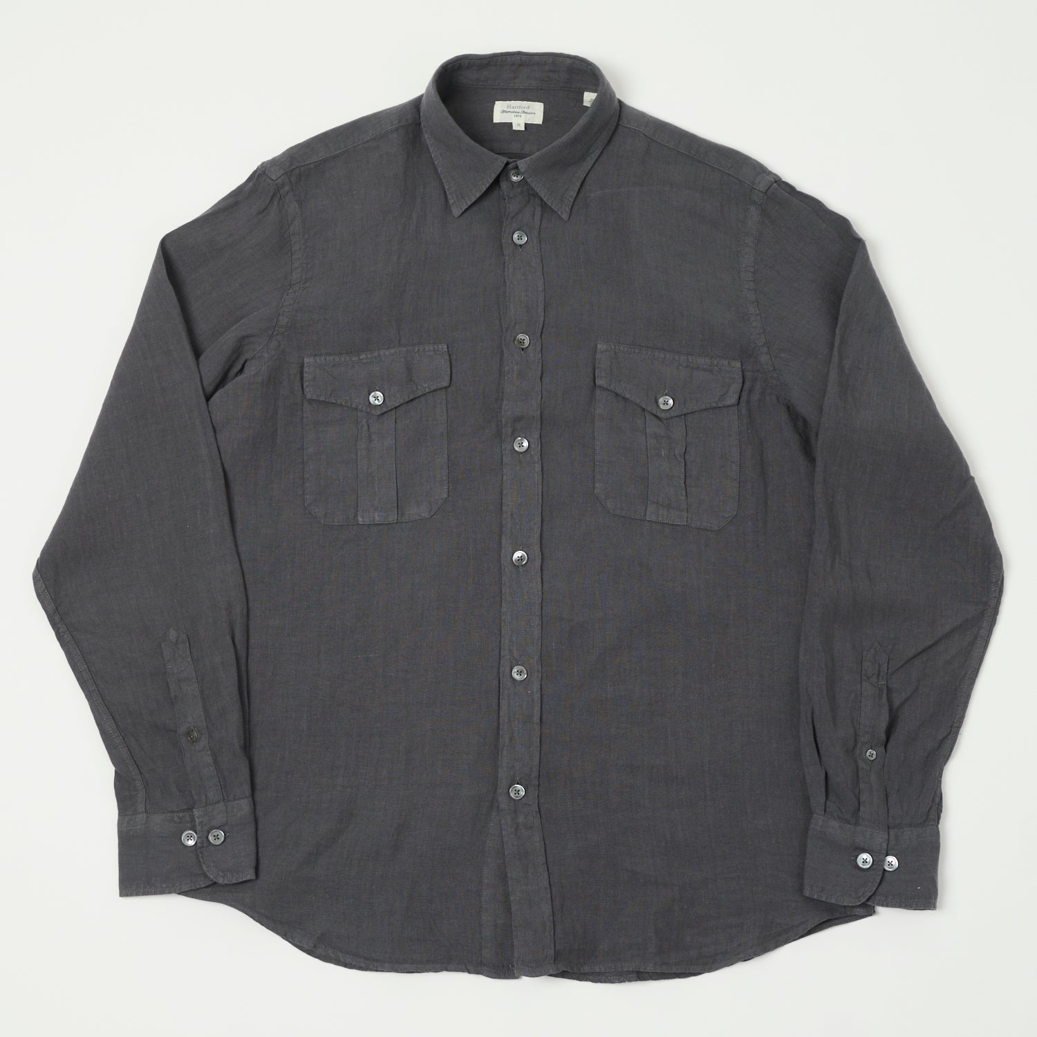 Men's Hartford 'Patrol' Linen Shirt in Charcoal - Breathable Casual Button-Up for Summer Outdoor Activities