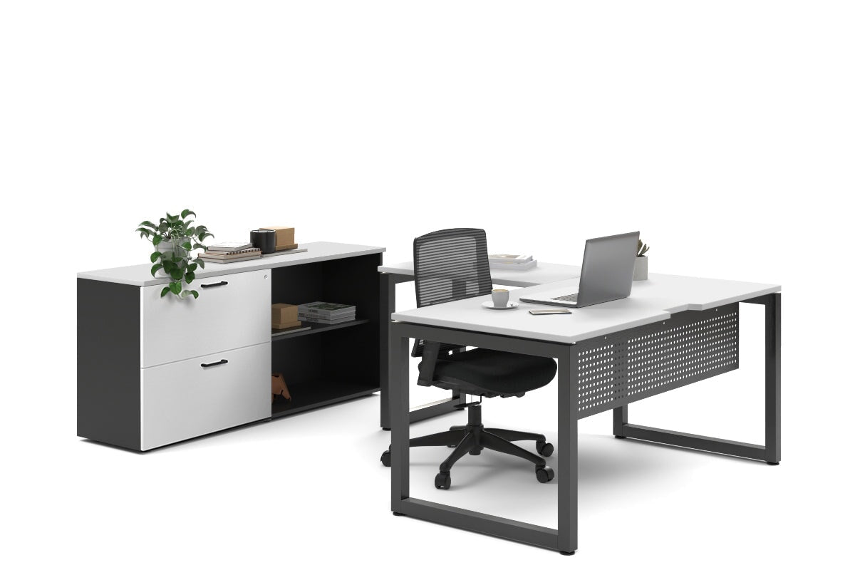 Premium L-Shaped Quadro Loop Executive Desk with Black Legs - 1600L x 1800W with Cable Management Scallop for Home Office & Workspace Setup