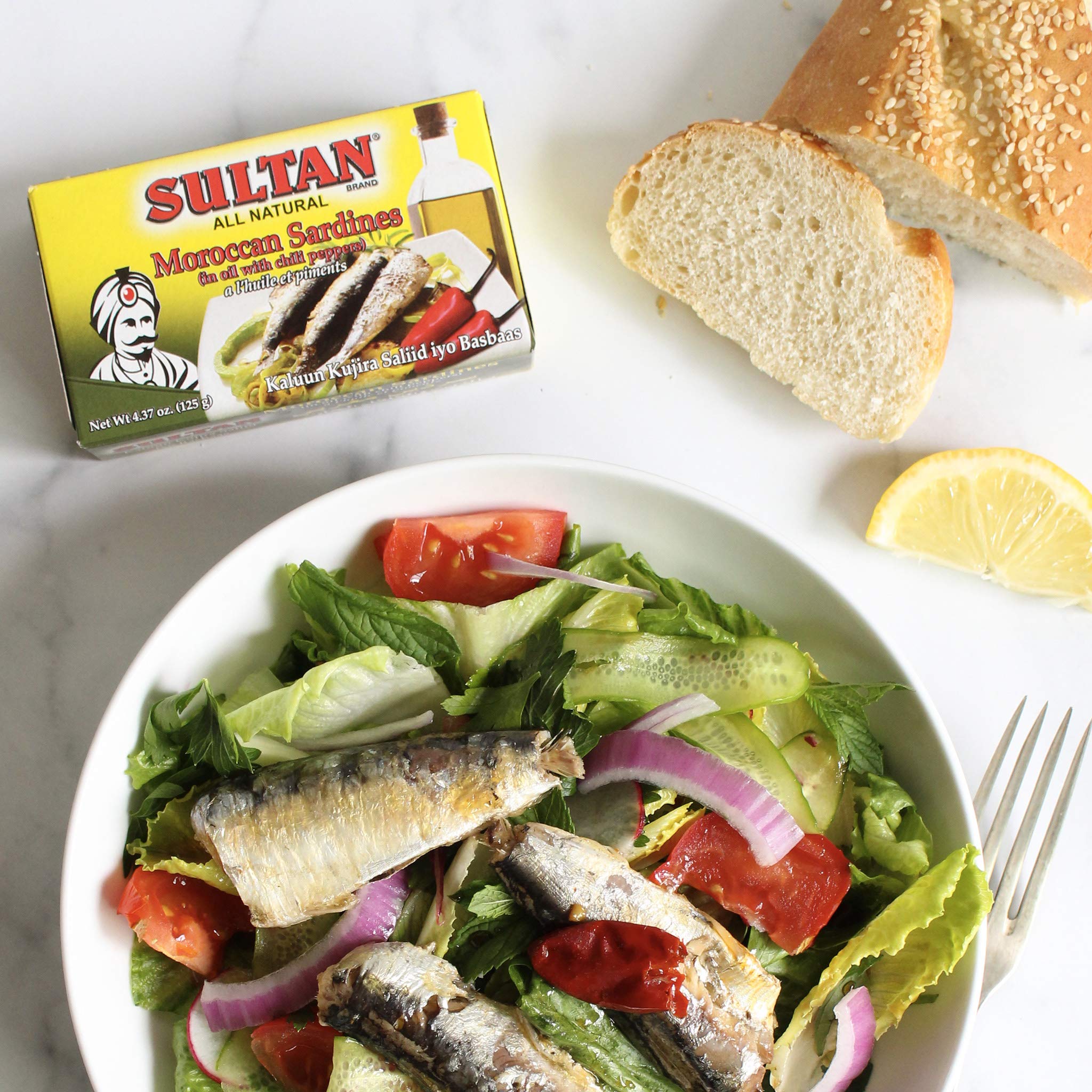 Premium Moroccan Sardines in Olive Oil with Chili Peppers - All Natural, High Protein, No Additives, Paleo & Keto Friendly, Zero Carb - 4.37oz (Pack of 5) - Perfect for Salads, Pasta & Healthy Snacking
