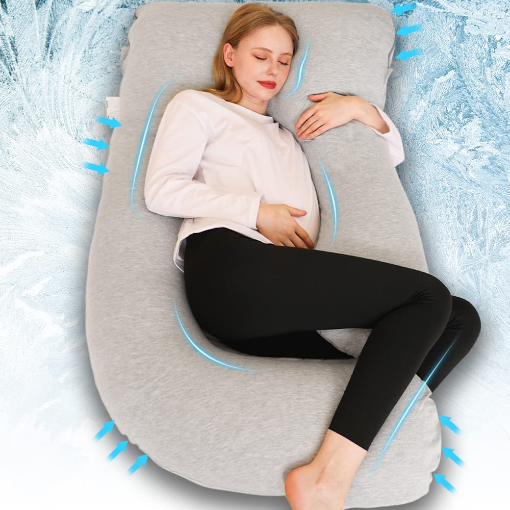 55 Inch Full Body Maternity Pillow for Pregnant Women - U-Shaped Pregnancy Support Pillow with Removable Washable Jersey Cover for Side Sleeping & Back Pain Relief - Perfect for Bed Rest, Nursing & Comfort During Pregnancy