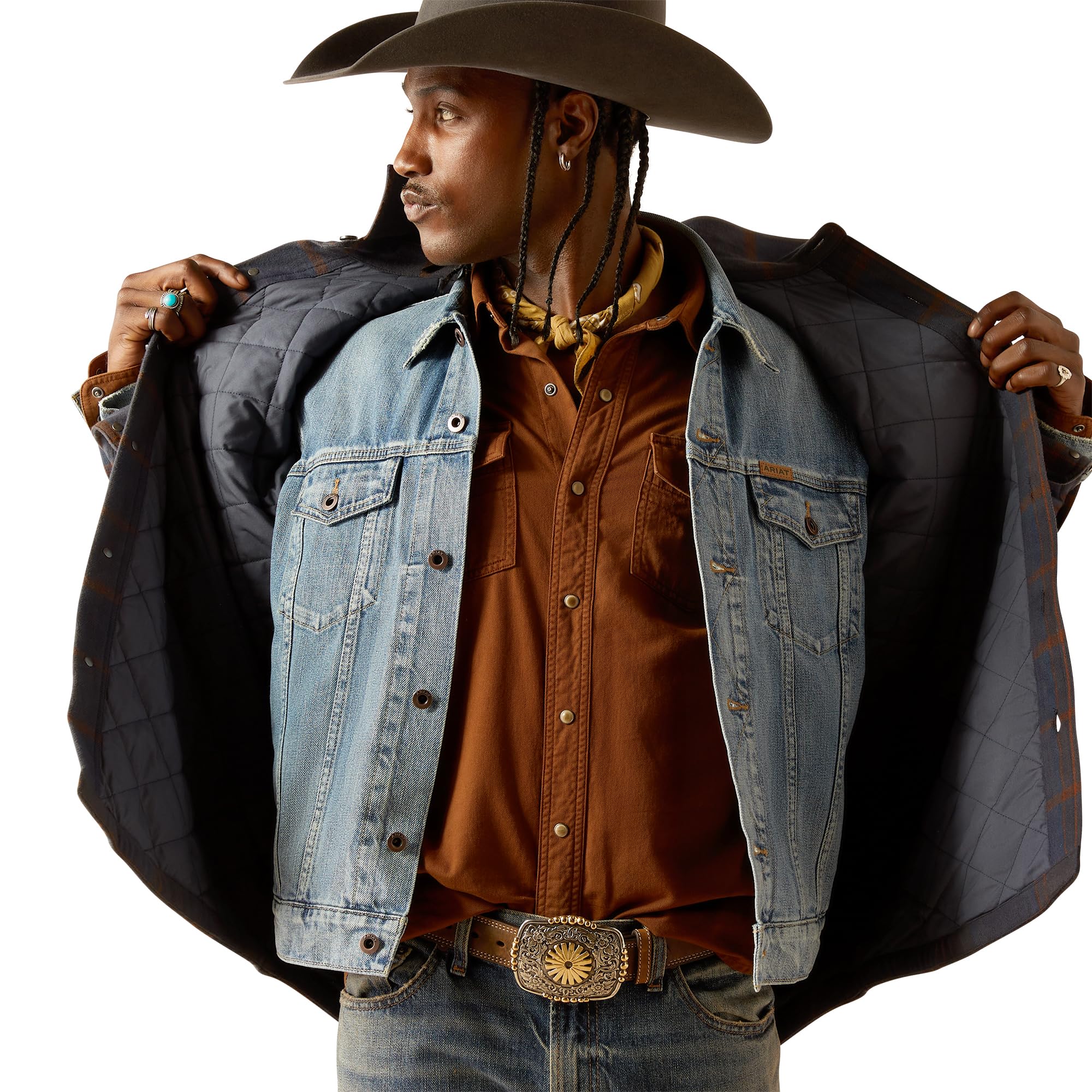 Ariat Men's Yellowstone Midnight Fair Quilted Shirt Jacket - Western Style Flannel Shirt with Quilted Lining for Outdoor Work, Hunting & Casual Wear