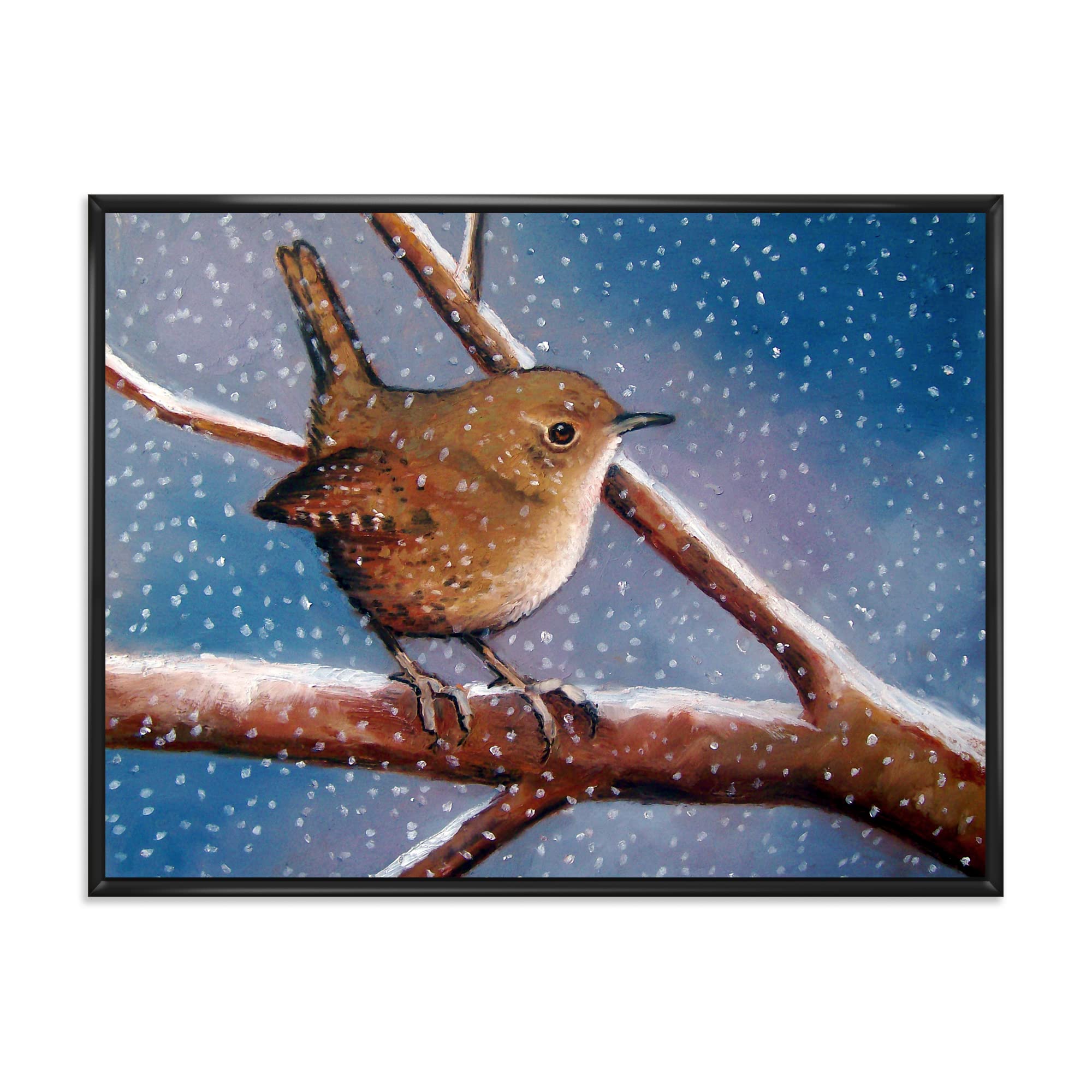 DesignQ Wren In Winter - Farmhouse Framed Canvas Wall Art Print - Rustic Home Decor for Living Room, Bedroom & Office - Perfect Christmas Gift & Seasonal Wall Decor