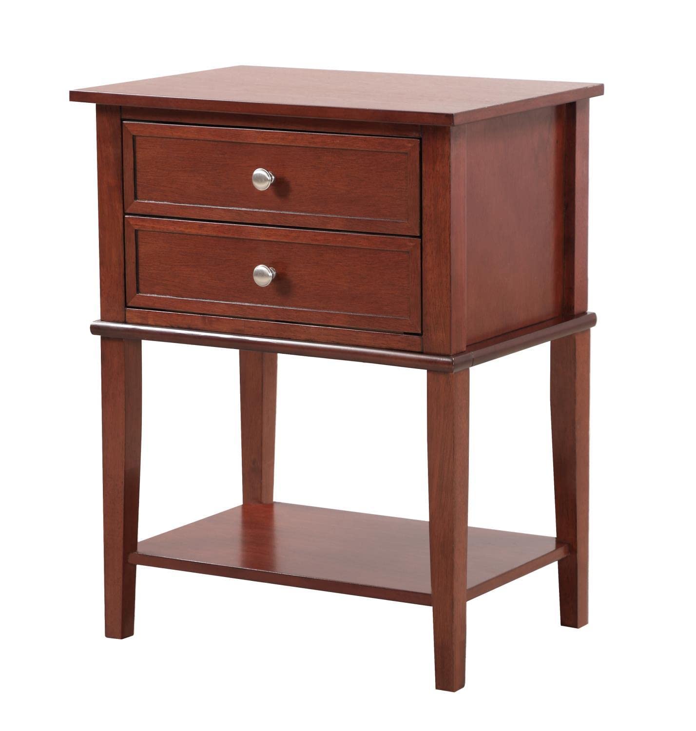 Newton 2-Drawer Cherry Wood Nightstand with Storage, Modern Bedside Table for Bedroom - Perfect for Small Spaces & Apartment Living