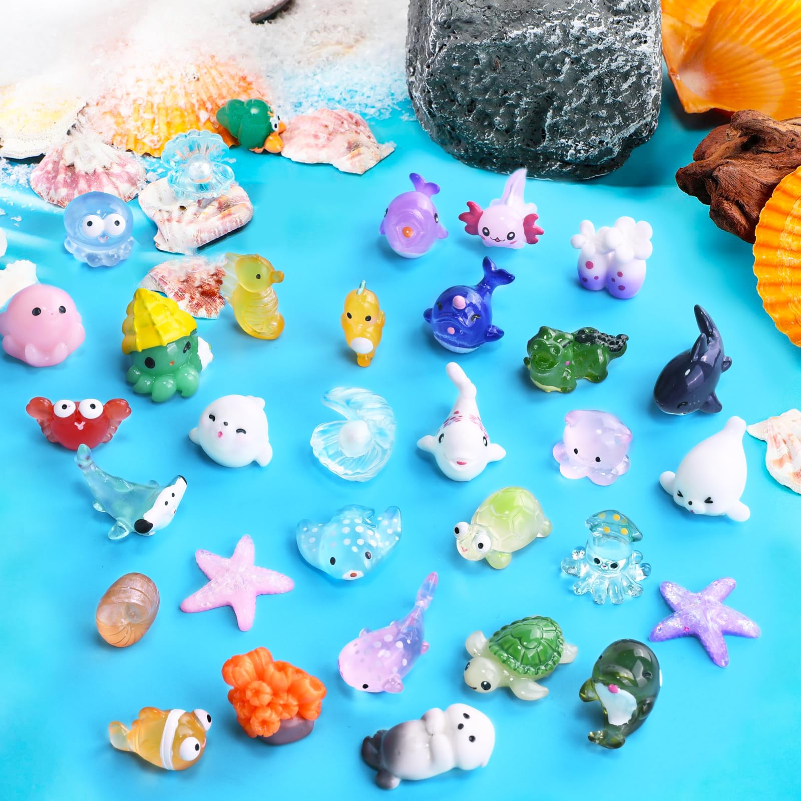 30 PCS Miniature Ocean Theme Resin Figurines - Tiny Sea Animals, Axolotl & Marine Creatures for DIY Fish Tank Decor, Micro Landscape Aquarium | Perfect for Home Aquascaping, Kids Educational Toys & Desk Decorations