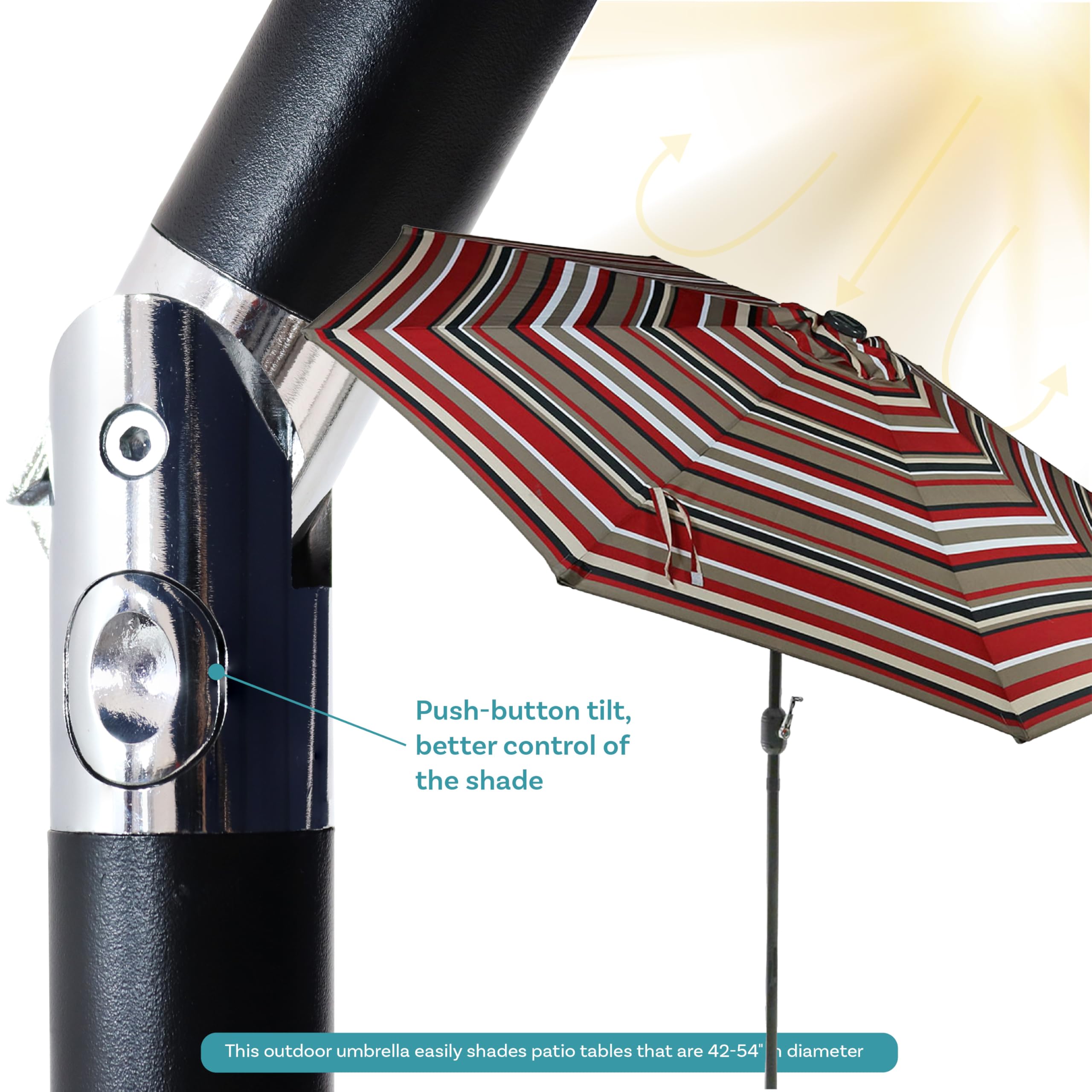 Sunnydaze 9ft Outdoor Patio Umbrella with Solar LED Lights, Tilt & Crank Mechanism, Waterproof Awning Stripe Design - Perfect for Backyard, Poolside, and Garden Relaxation