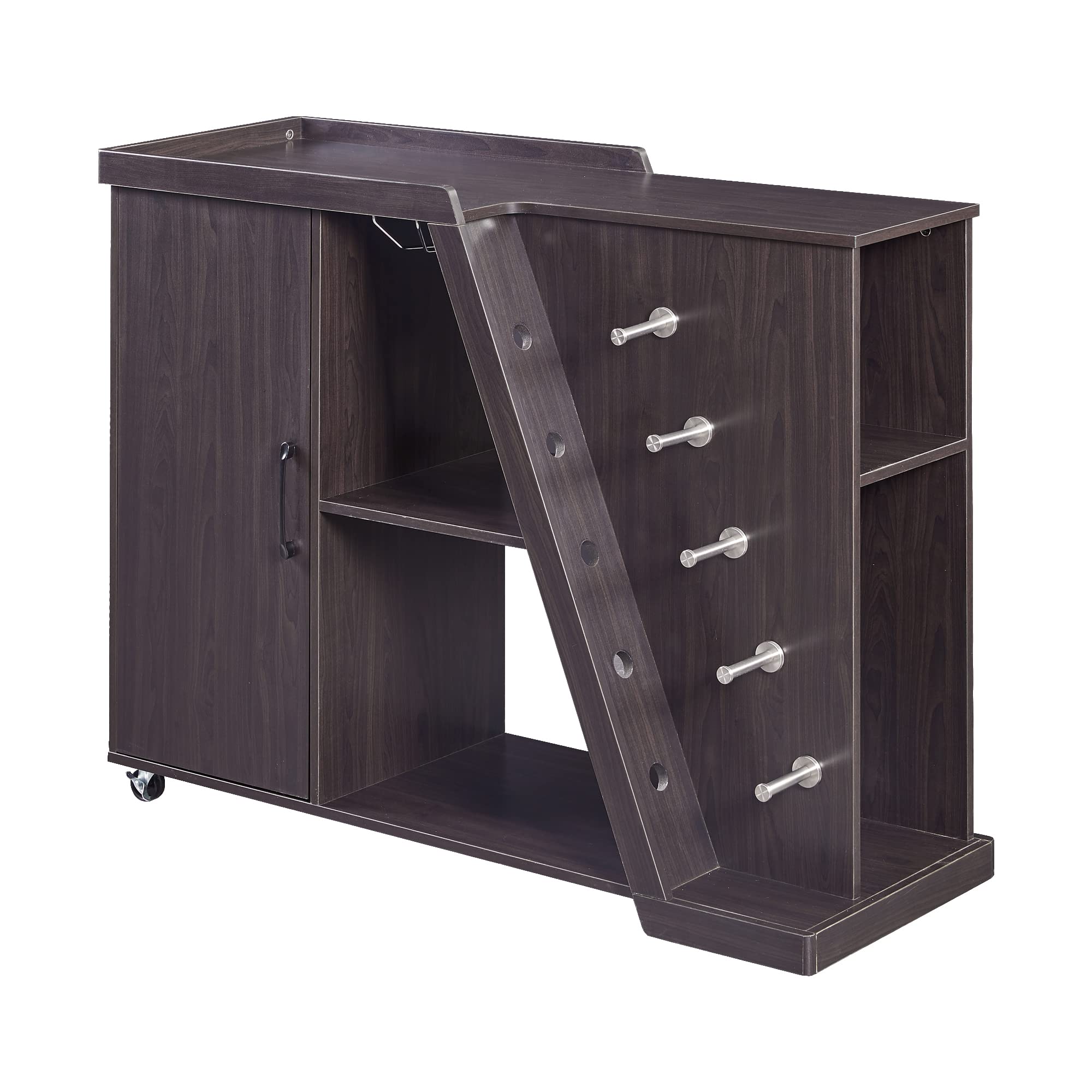 Movable Kitchen Island Cart with Storage & 5 Wine Holders - Adjustable Shelf Buffet Table for Dining Room, Kitchen & Espresso Bar - Perfect for Small Spaces, Entertaining & Coffee Stations