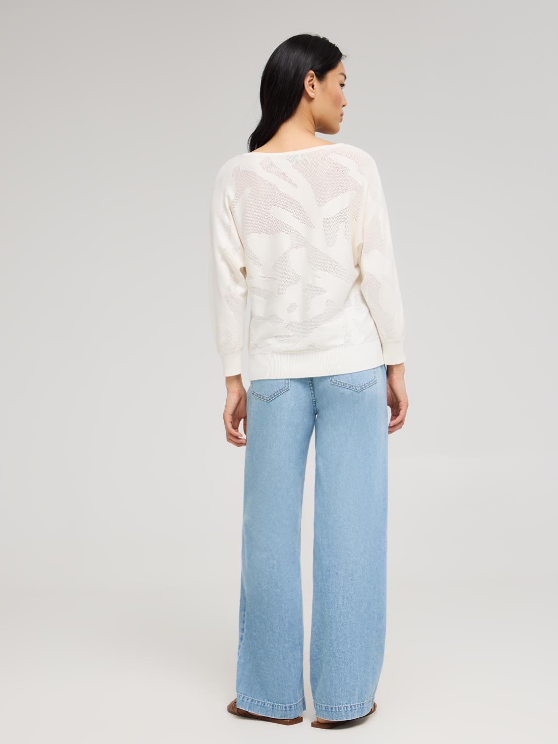3/4 Dolman Sleeve Pointelle Knit Sweater for Women - Soft Breathable Lace Knit Pullover for Casual Outfits, Office Wear & Fall Layering