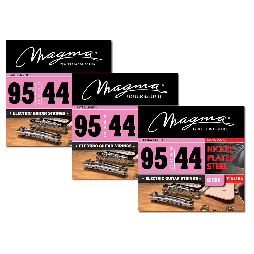 Magma GE120N Electric Guitar Strings - Regular Light Gauge .0095-.044 Nickel-Plated Steel (3-Pack Set) | Perfect for Rock, Blues & Studio Recording