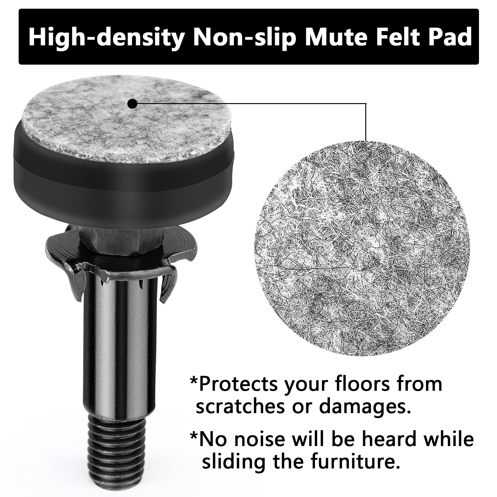 Heavy Duty Adjustable Furniture Leveling Feet M10 Thread with T-Nut Kit - 8 Pack for Cabinet, Workbench, Chair, Sofa - Large Base Supports 2640LBs - Perfect for Uneven Floors, Home Office, Garage & Workshop Use