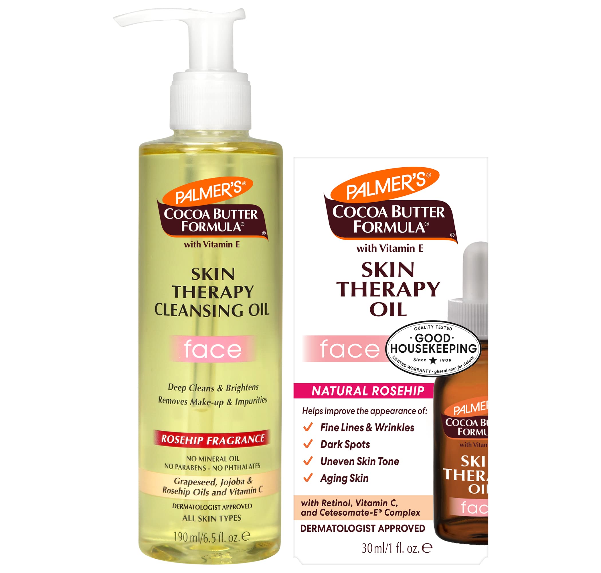 Palmer's Skin Therapy Oil & Cleanser Bundle for Face - Hydrating Facial Oil & Gentle Cleanser for Dry Skin | Perfect for Nighttime Routine & Travel Skincare