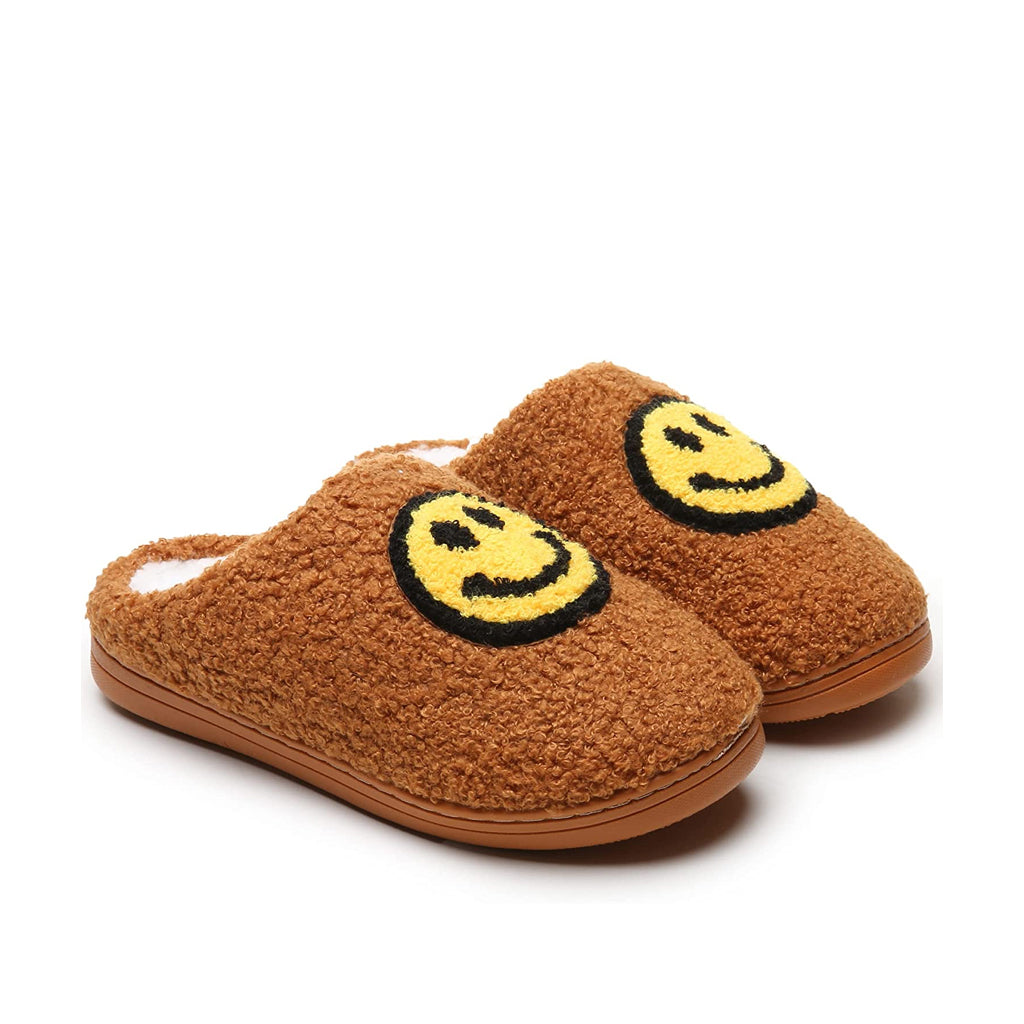 Floof Kids' Brown Fluffy Face Slippers - Soft & Cozy House Shoes for Boys & Girls - Perfect for Indoor Play, Lounging & Keeping Little Feet Warm