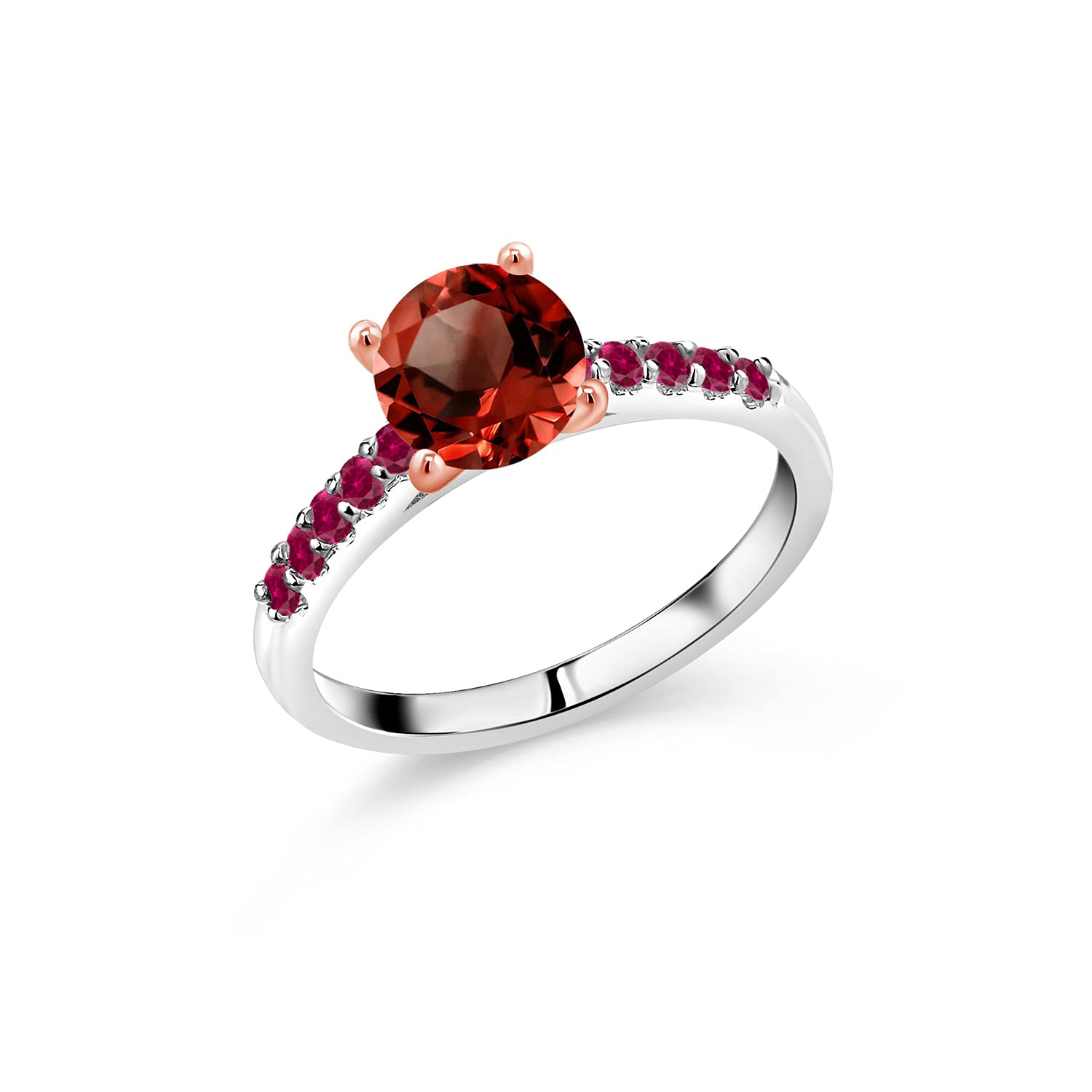 2.00 Ct Red Garnet & Created Ruby 10K White Gold Ring with Rose Gold Prongs - Elegant Gemstone Jewelry for Women, Perfect for Valentine's Day, Anniversary & Special Occasion Gifts