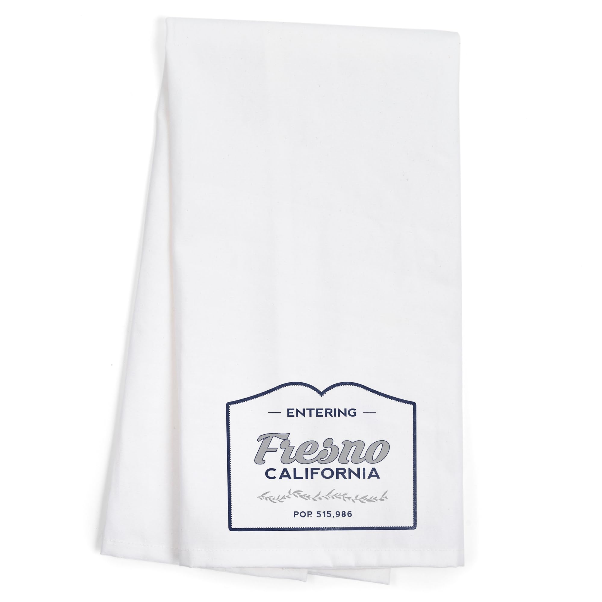 Lantern Press Fresno California Now Entering Blue 100% Cotton Tea Towel - Decorative Hand Towel for Kitchen, Home Decor & Gifts - Perfect for Drying Dishes, Decorating & Hostess Gifts