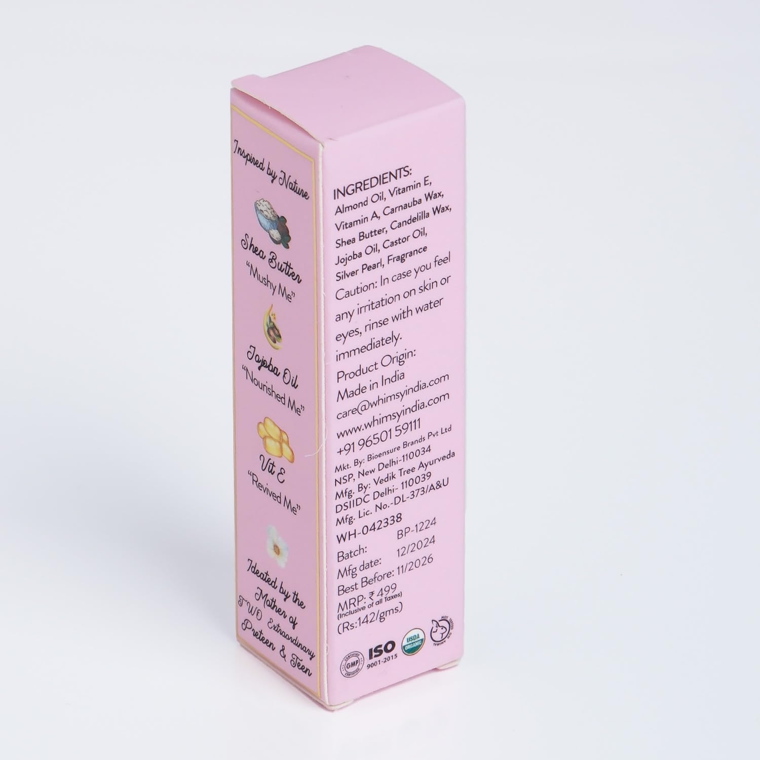 Whimsy Natural Organic Lip Gloss for Kids - Non-Toxic, Non-Sticky, Hydrating Tinted Lip Balm with Long-Lasting Glossy Finish (Baby Pink) | Perfect for School, Parties & Everyday Wear