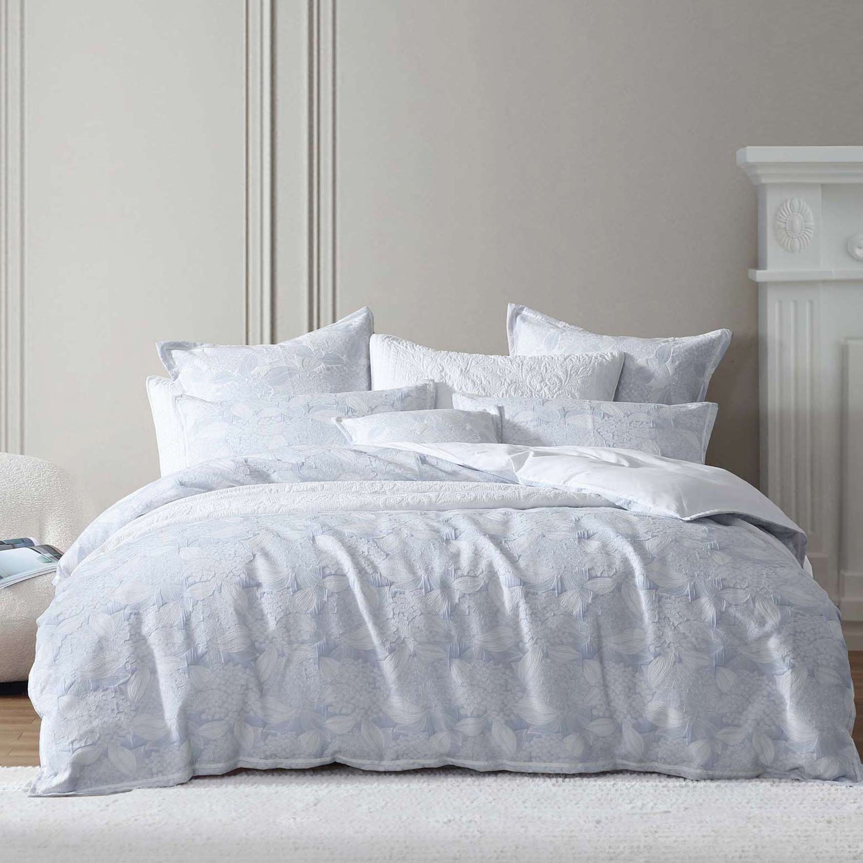 Private Collection Hydrangea Chambray Quilt Cover Set - Soft Blue Floral Bedding for Master Bedroom & Guest Room Decor