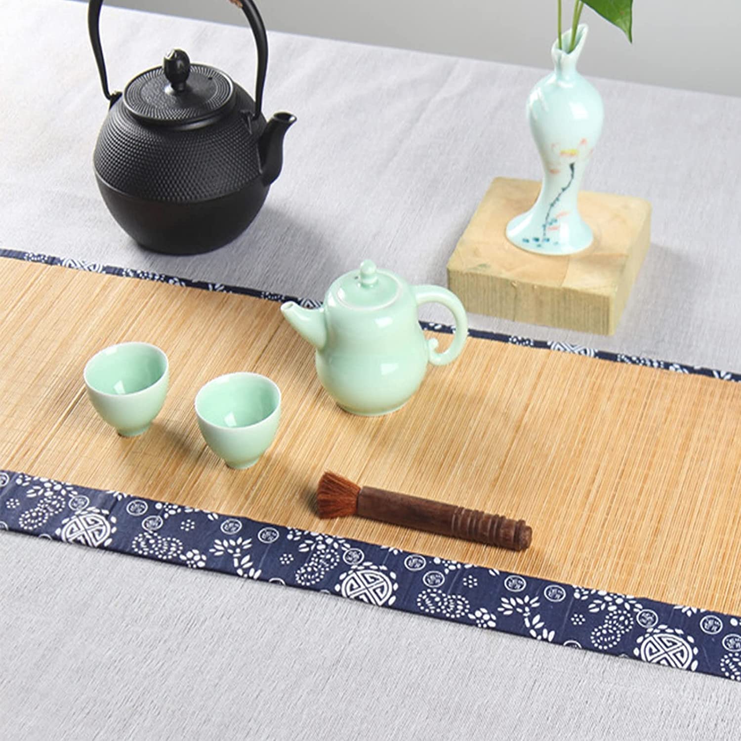Natural Bamboo Tablecloth - Hand-Woven Linen Table Runner for Kung Fu Tea Ceremony, Farmhouse Dining Decor & Tea Set Accessories | Perfect for Zen Tea Parties, Rustic Weddings & Asian-Inspired Home Decor
