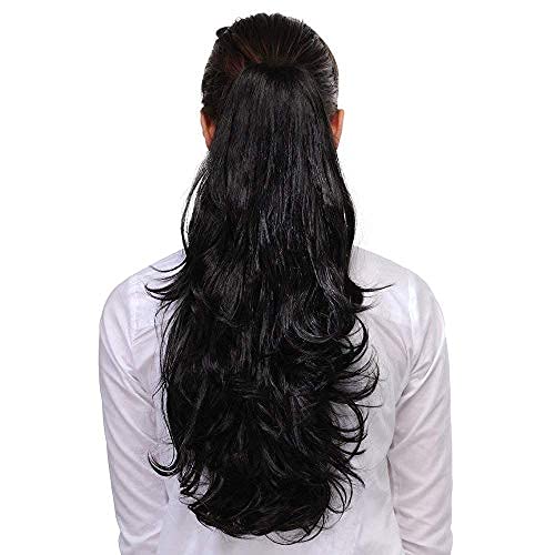 Premium Synthetic Fiber Pema Hair Extensions & Wigs - Instant Volume Ponytail Clip-in (Black) | Perfect for Parties, Weddings & Daily Styling