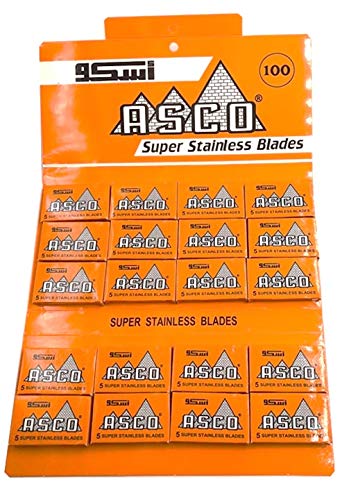 ASCO Super Stainless Steel Razor Blades - 100 Count Pack - Ultra Sharp Blades for Men's Shaving, Beard Trimming & Grooming - Perfect for Home, Travel & Barber Use