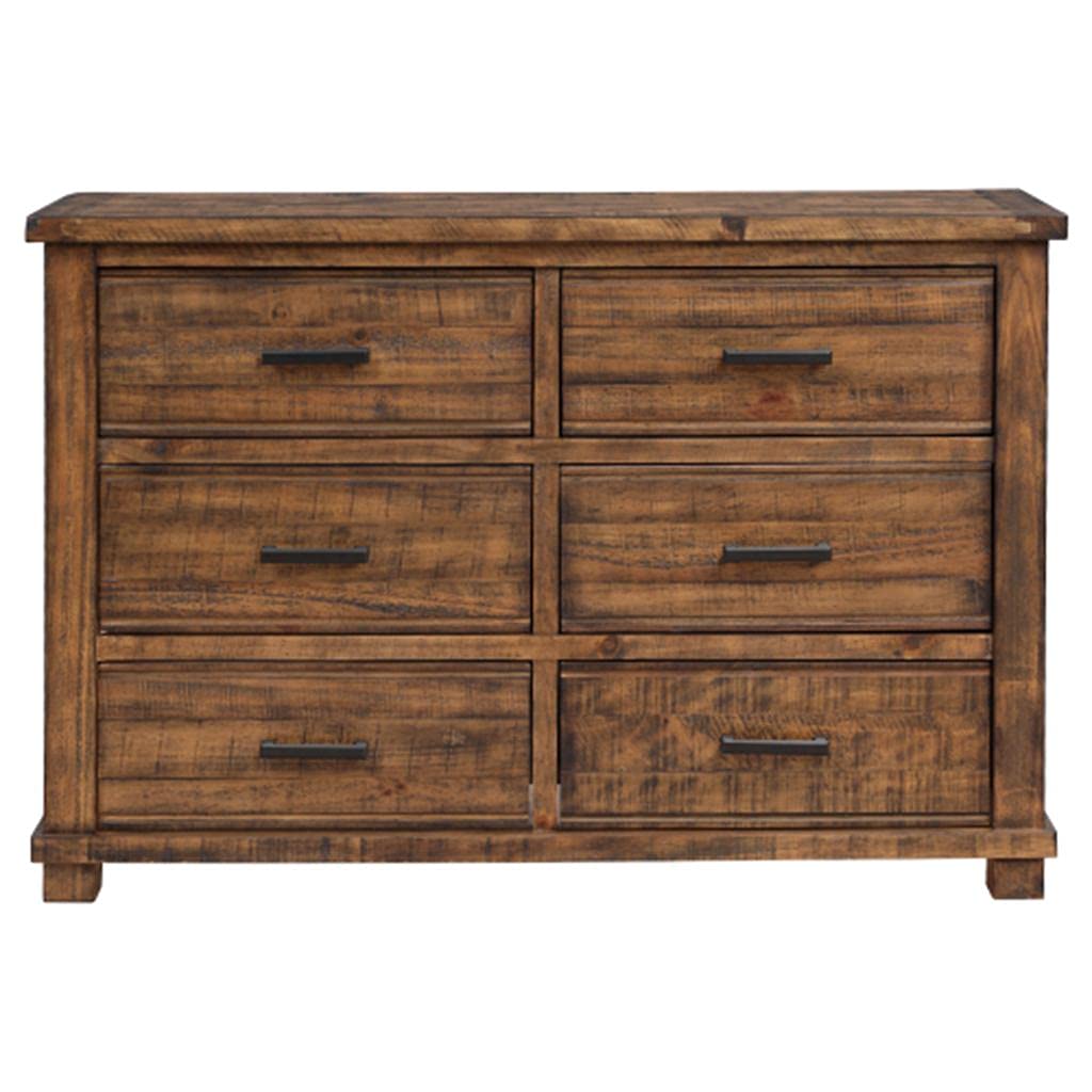 Rustic Reclaimed Solid Wood 6-Drawer Wide Dresser - Natural Wood Finish for Bedroom, Living Room & Office Storage