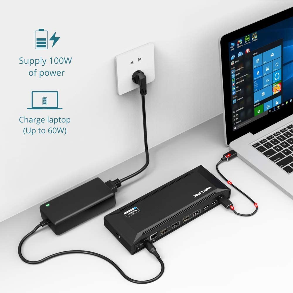 WAVLINK USB C Universal Docking Station with 60W Power - Dual 4K HDMI & DisplayPort, Gigabit Ethernet, 4 USB 3.0 & 2 USB C Ports - Ideal for Home Office, Remote Work & Multi-Monitor Setup
