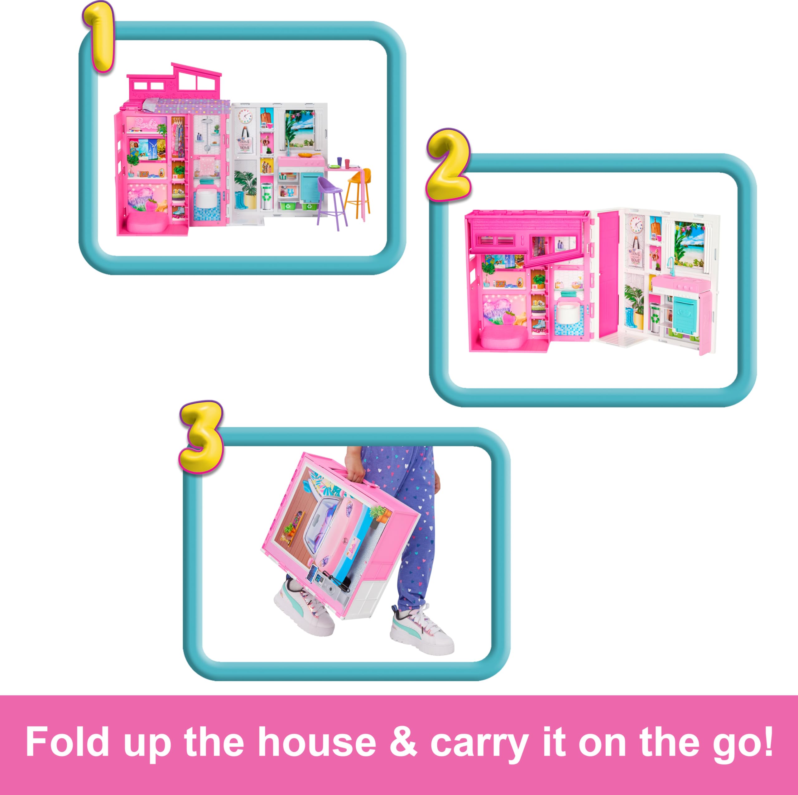 Barbie Dollhouse Playset - Getaway House with 11 Accessories, 2 Chairs & 4 Play Areas | 360-Degree Play | Perfect for Imaginative Play, Birthday Gifts & Collectors