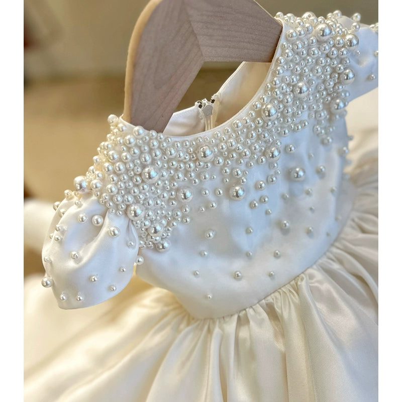 Baby Girls Satin Princess Birthday Party Dress - Elegant Toddler Formal Gown for 1st Birthday, Christening & Special Occasions