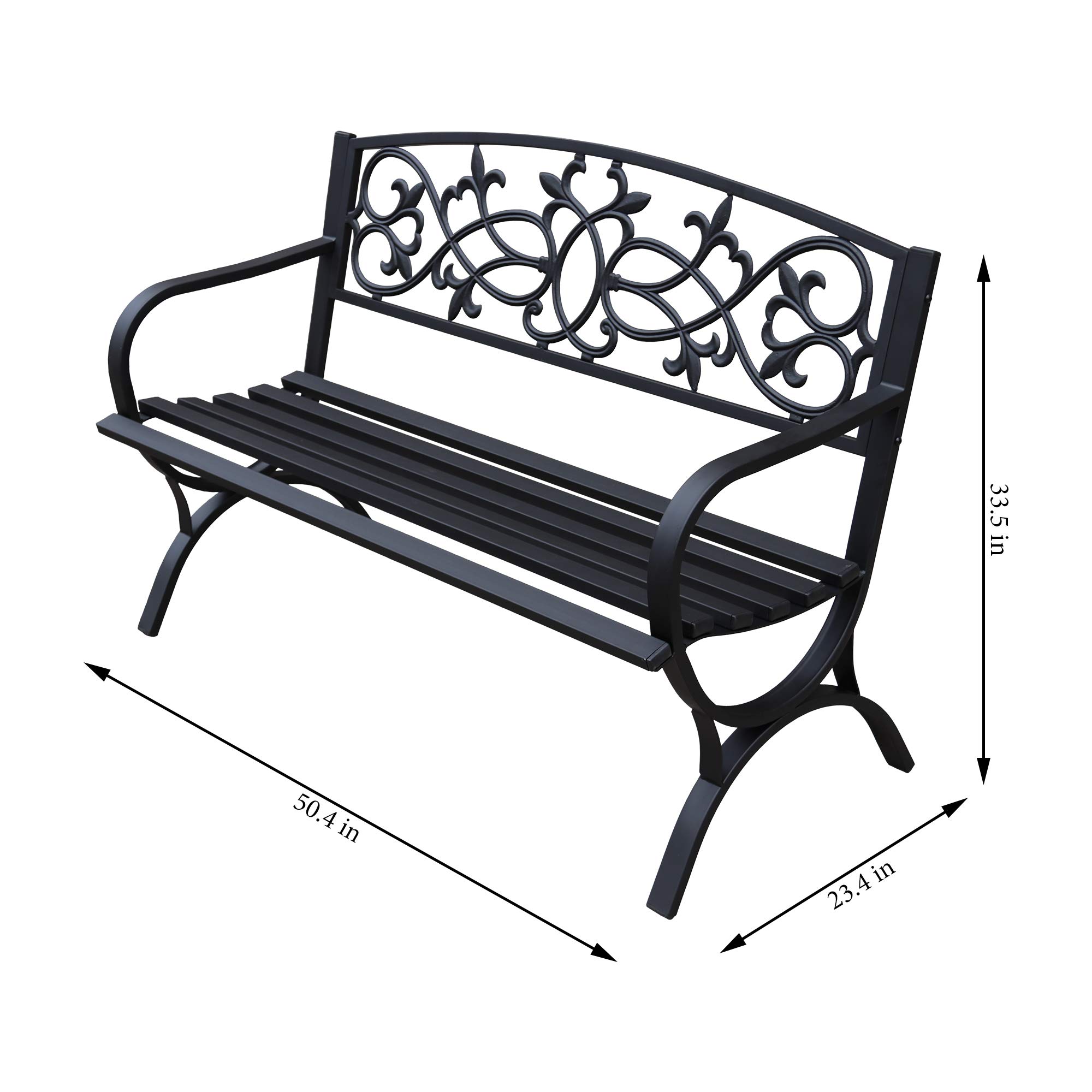 4.1 Ft Steel Frame Garden Bench - Outdoor Patio Chair for Yard, Park & Backyard - 2-Person Loveseat with Decorative Backrest & Slatted Seat - Perfect for Outdoor Seating, Picnics, and Garden Relaxation