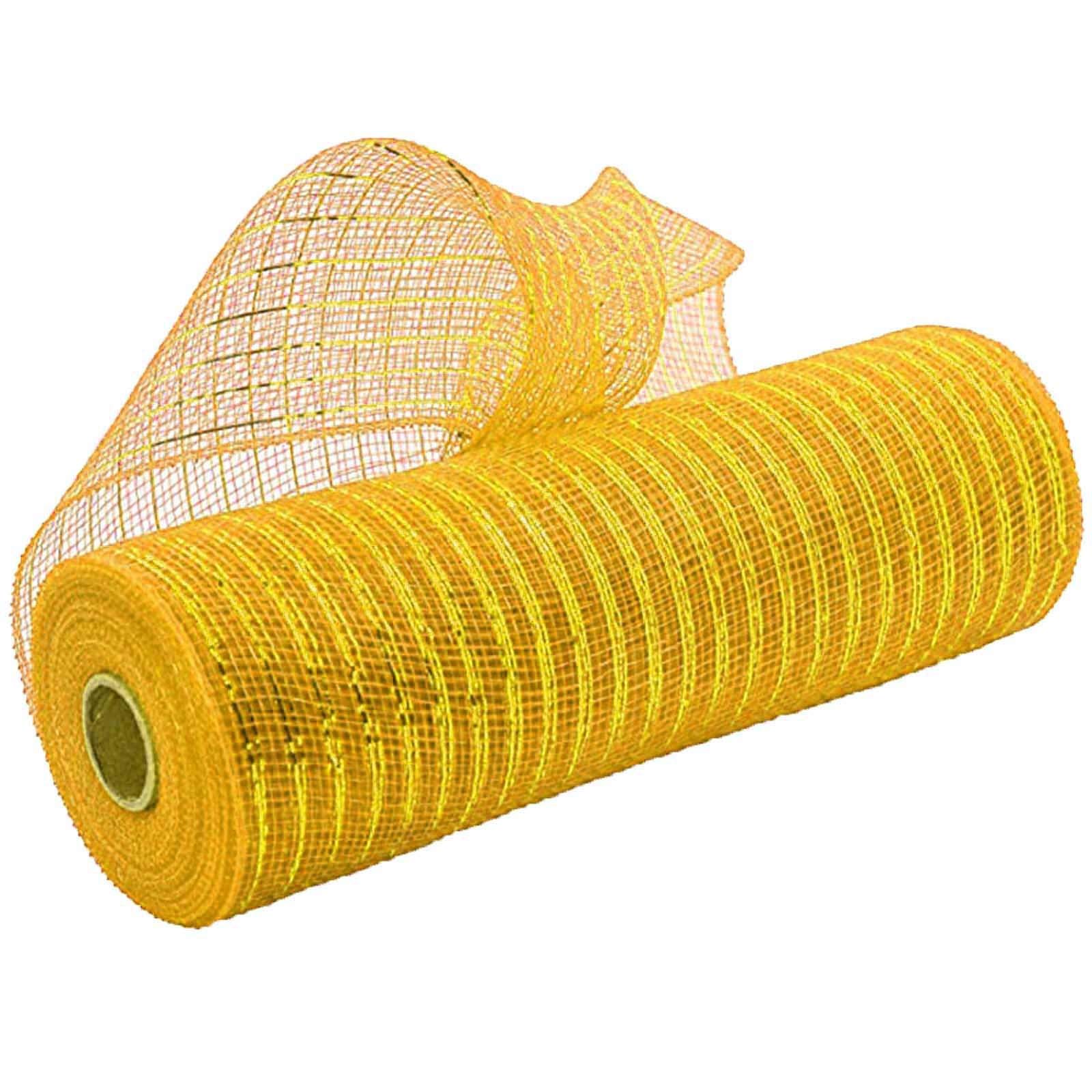 Gold Metallic Wrapping Paper Roll with Poly Mesh Ribbon Bows - DIY Holiday Gift Wrapping, Wreath Decor, Toilet Paper Cover & Home Decoration for Christmas, Birthdays & Parties