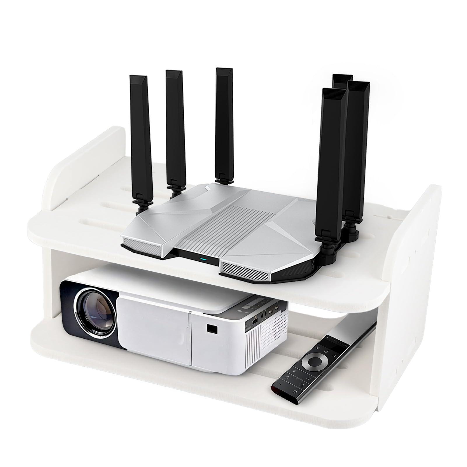 WiFi Router Stand - Small Wall Mount Shelf for WiFi Router, Remote Control & Projector - Compact Storage Solution for Bedroom & Living Room - Perfect for Organizing Home Office & Entertainment Setup