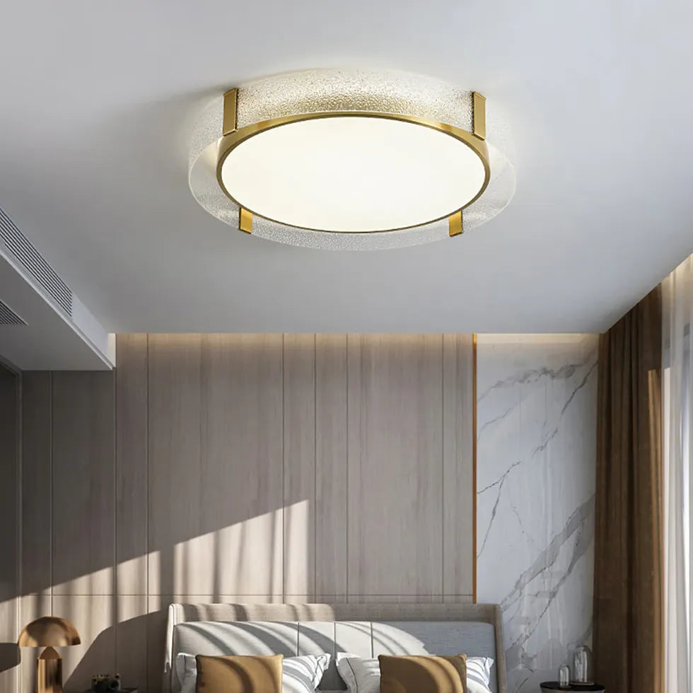 Modern Round Glass Framed Ceiling Light Fixture - Elegant Bedroom Lighting for Home Decor | Perfect for Bedroom, Living Room & Hallway