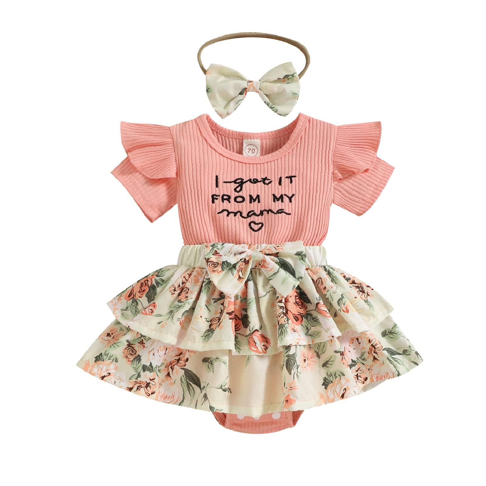 Newborn Baby Girl Clothes - Soft Ribbed Short Sleeve Romper Dress with Floral Print | Infant Bodysuit Outfit for 0-12 Months | Perfect for Christmas, Photo Shoots & Daily Wear