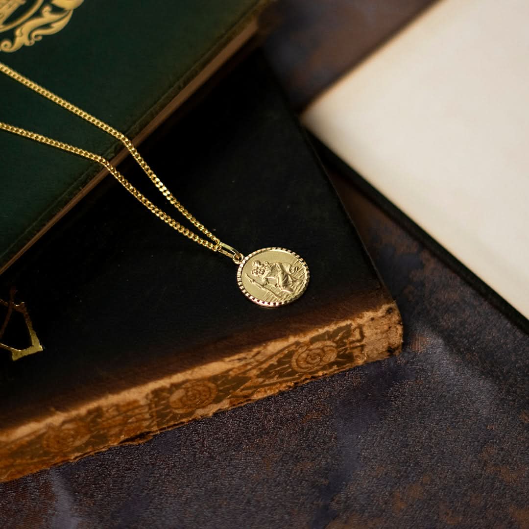 St. Christopher Necklace for Men - 14K Solid Gold Pendant with Custom Engraving - Religious Jewelry Gift for Travelers, Protection & Faith - Perfect for Daily Wear, Special Occasions & Blessings