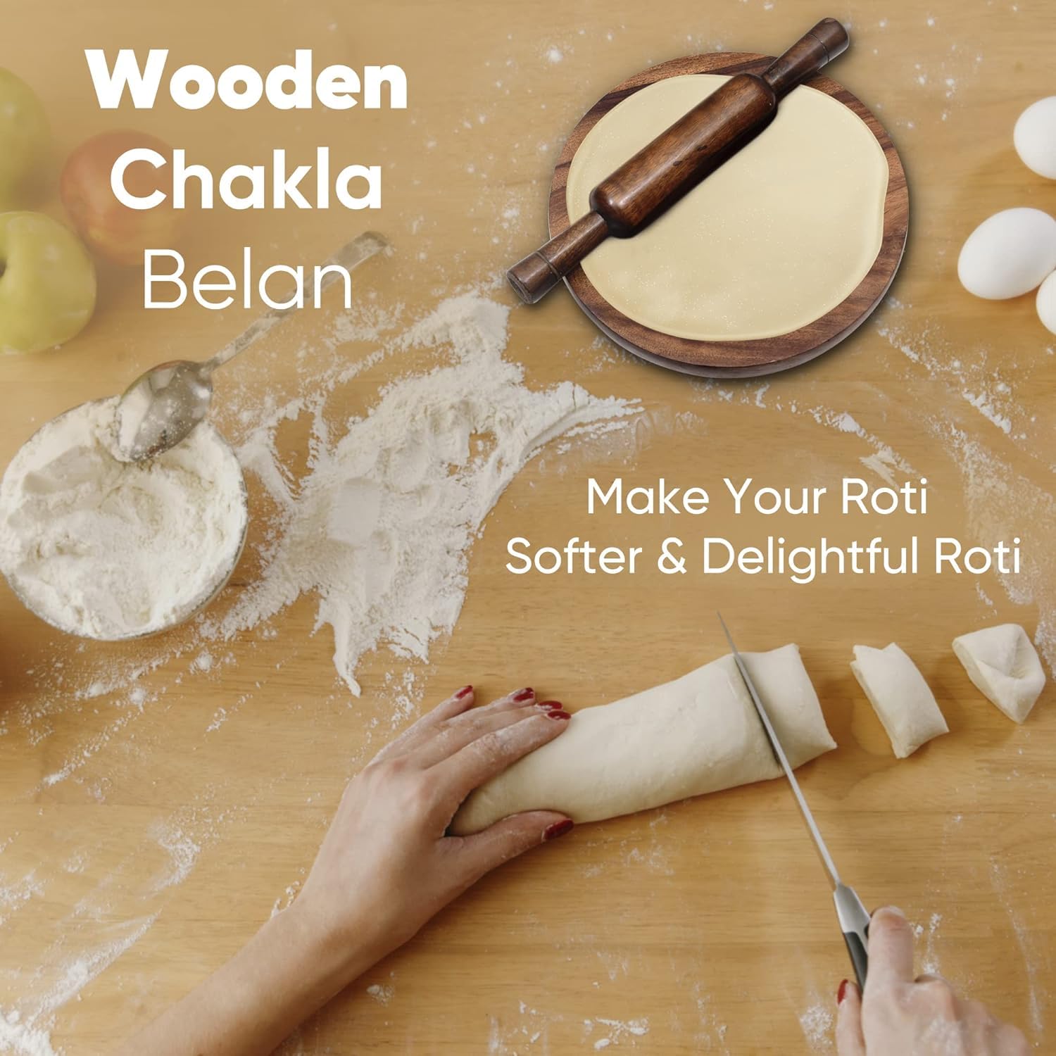 Premium Sheesham Wood Chakla Belan Set - 10 Inch Rosewood Rolling Pin & Board for Roti, Chapati, Dough - Ideal for Indian Cooking, Baking, and Homemade Flatbreads