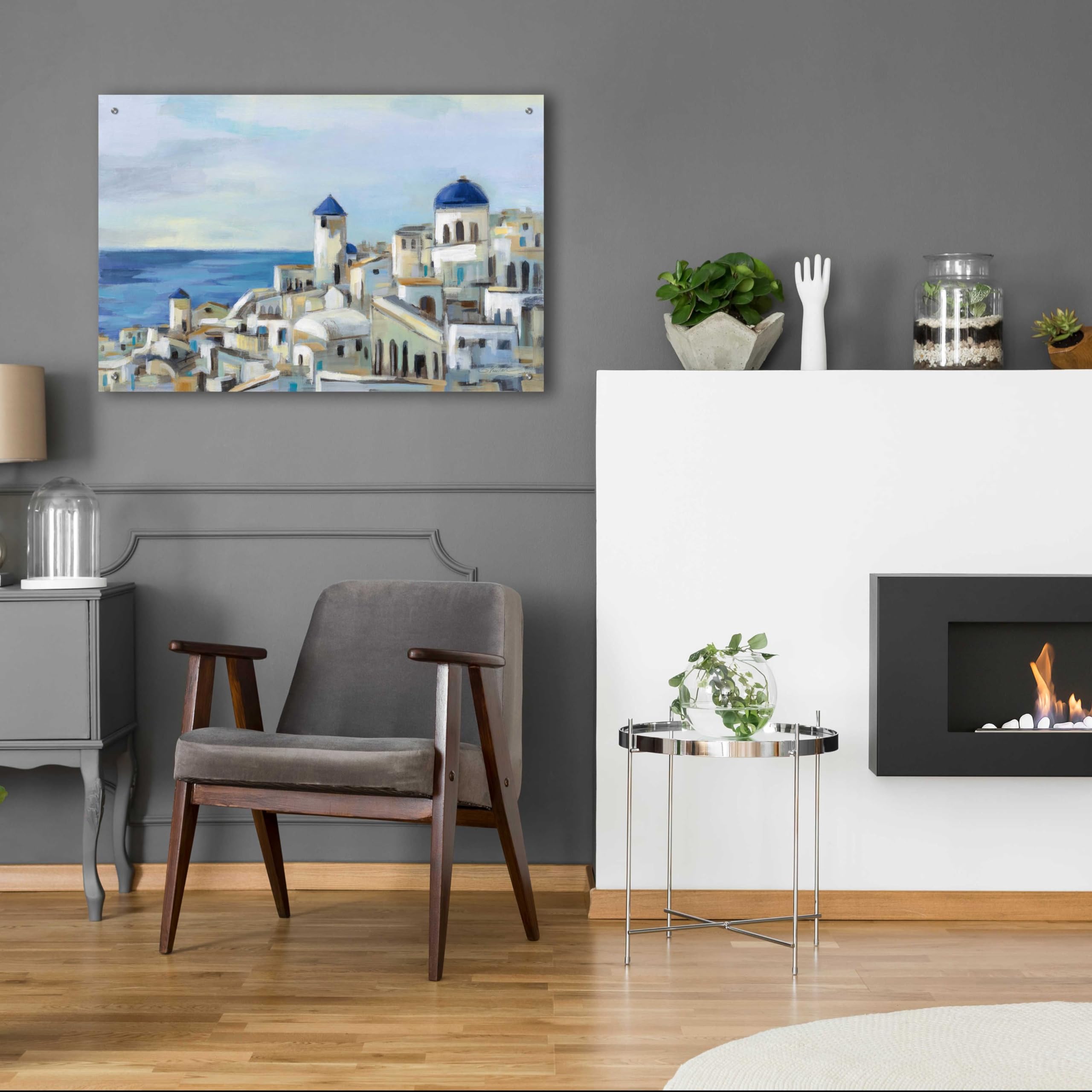 Silvia Vassileva 'Santorini View I' Acrylic Glass Wall Art - 36x24 Inches Modern Home Decor for Living Room, Bedroom & Office
