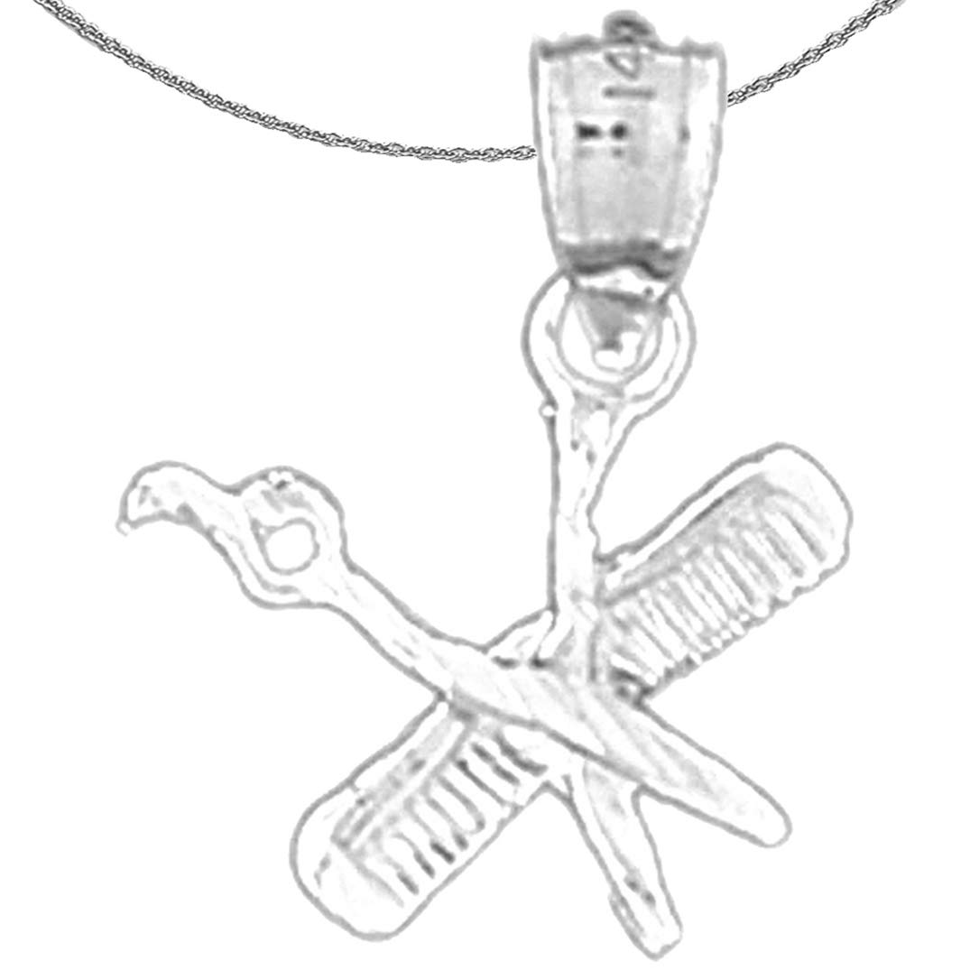 14K White Gold Scissors and Comb Pendant Necklace - 16