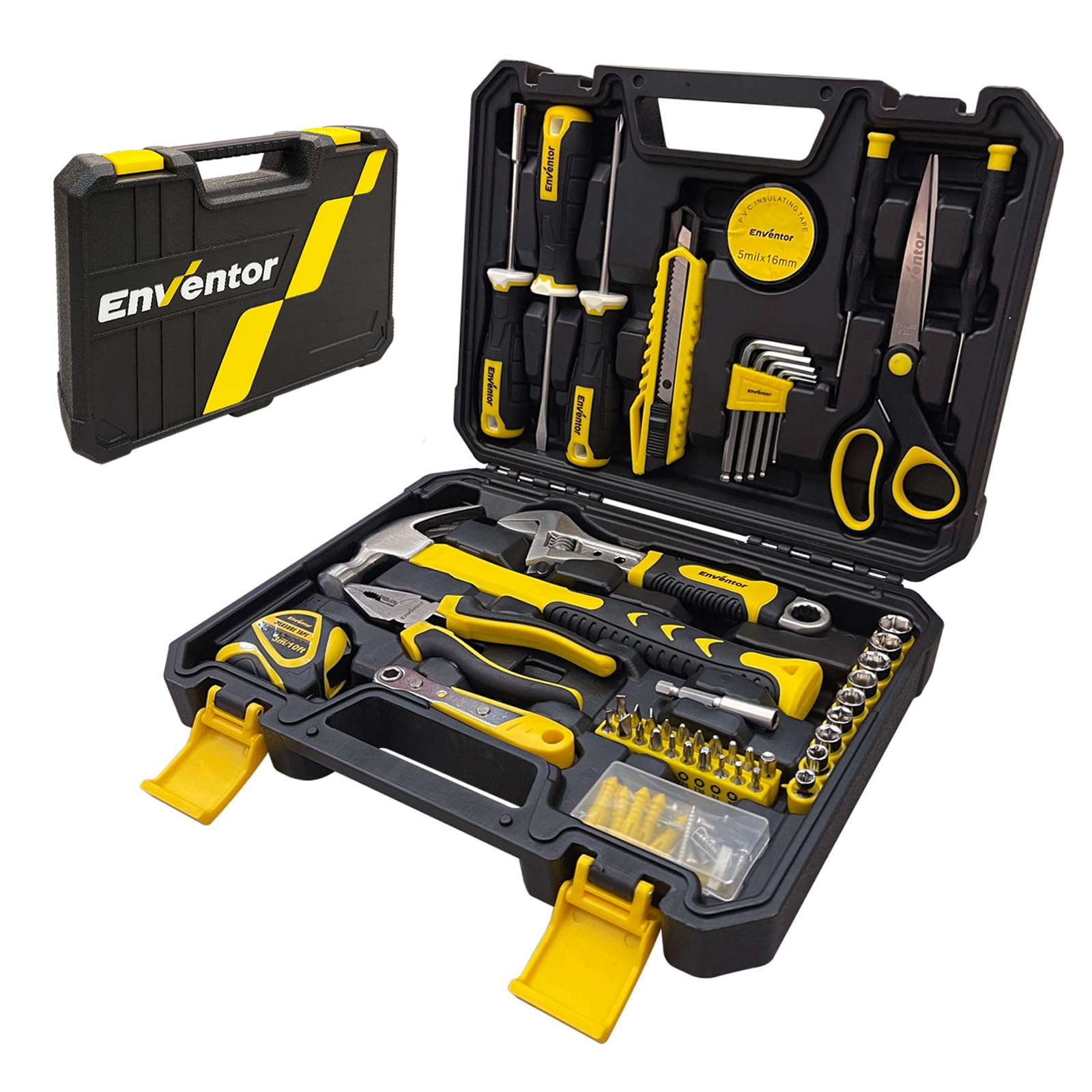 ENVENTOR 90-Piece Home & Auto Repair Tool Kit with Toolbox - Essential Household Tool Set for Men & Women - Wrench, Screwdriver & More for DIY Projects, Home Maintenance, Car Repairs & General Fixing