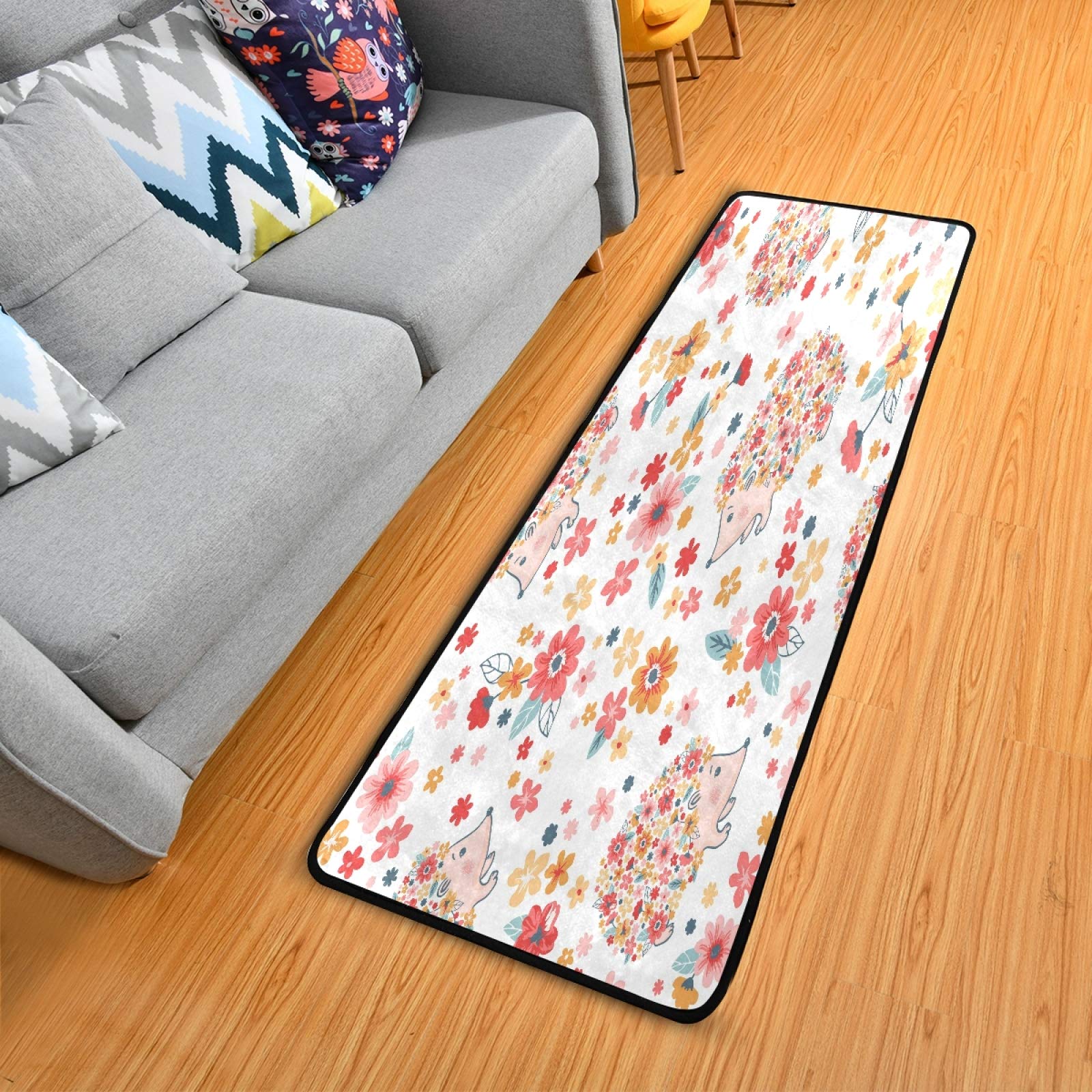 Non-Slip 2'x6' Floral Hedgehog Runner Rug - Cute Long Area Carpet for Hallway, Living Room, Bedroom, Bathroom & Entryway | Perfect Indoor Home Decor for Cozy Spaces & Kids Rooms
