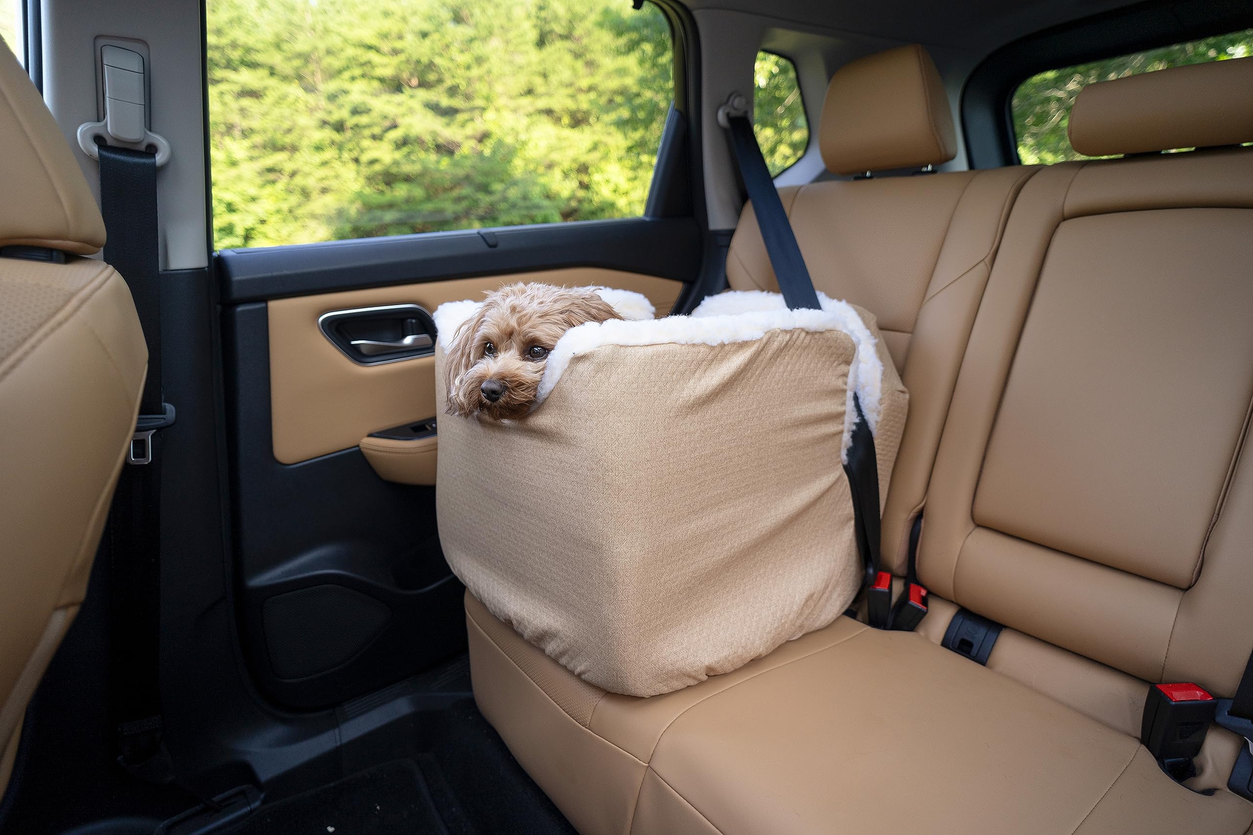 Snoozer Lookout Dog Booster Car Seat for Small Dogs 5-15 lbs - Birch Diamond Fabric - Pet Travel Safety Seat to Prevent Car Sickness - Removable & Machine Washable Cover - Perfect for Road Trips & Vet Visits