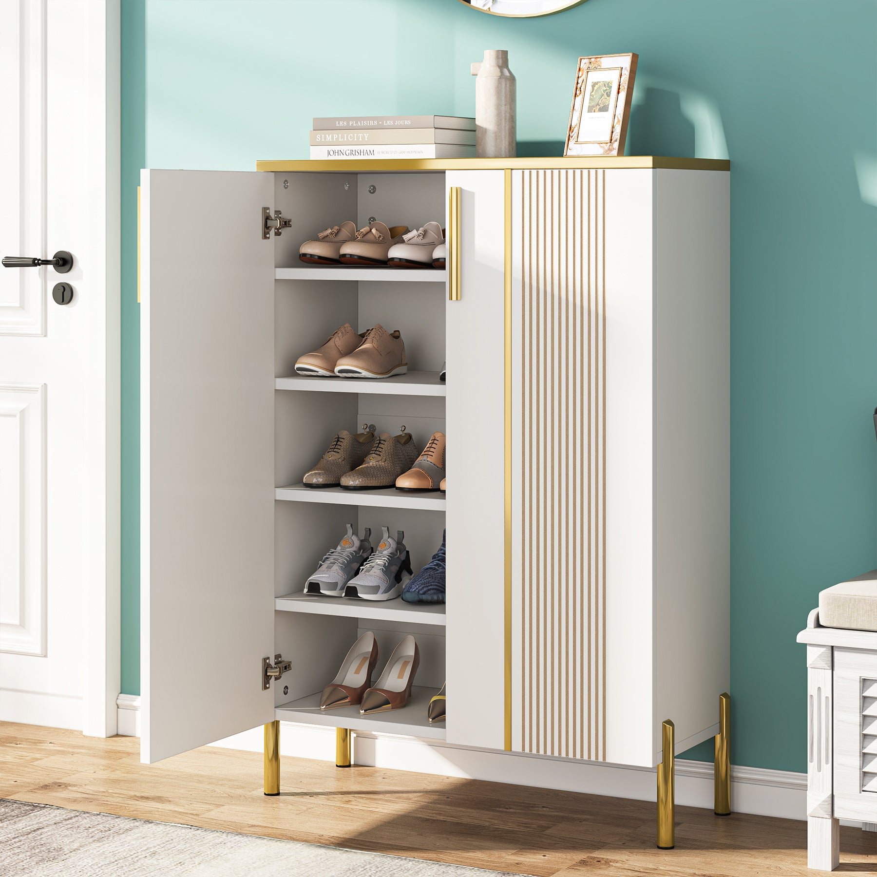 6-Tier Wooden Shoe Cabinet with Adjustable Shelves & Doors - Space Saving Shoe Storage Organizer for Entryway, Closet, and Bedroom