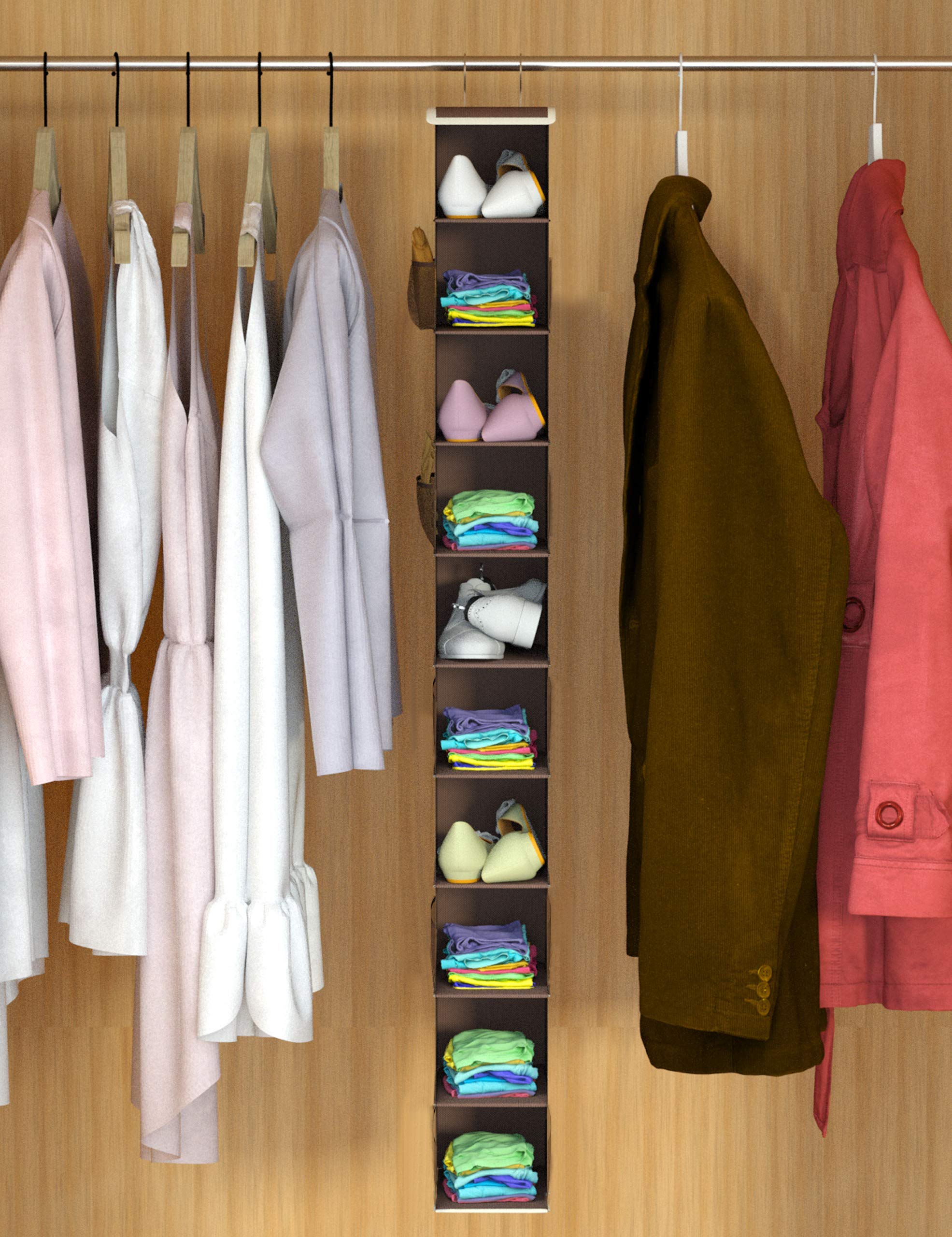 Coastal Rose 10-Tier Hanging Shoe Organizer for Closet - Space Saving Shoe Storage Rack & Hanger - Perfect for Bedroom, Entryway, and Dorm Organization