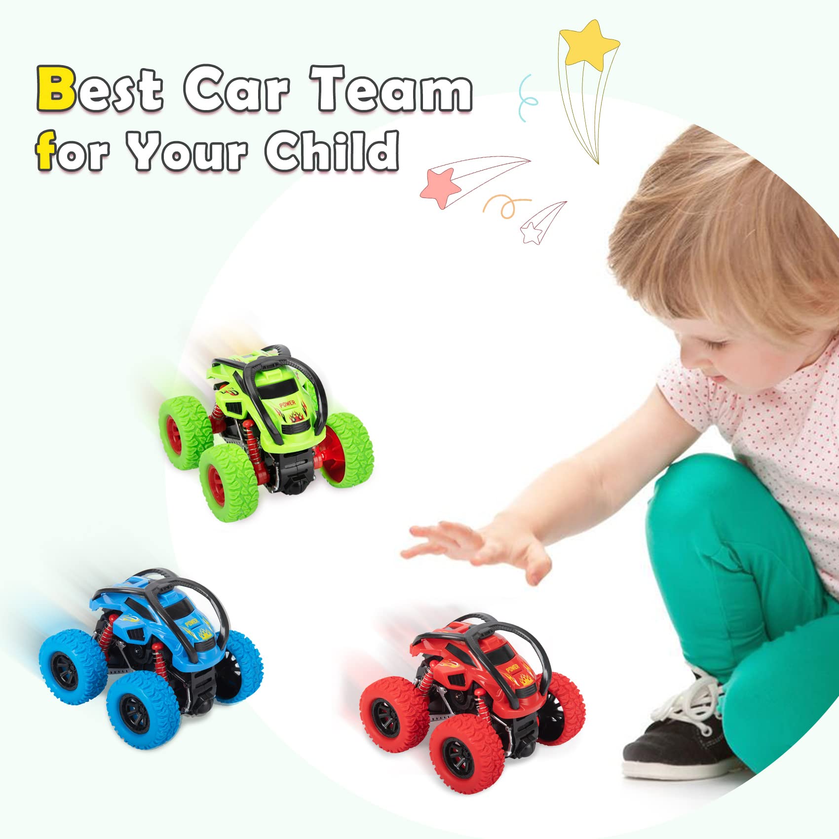 LODBY Pull Back Monster Trucks for Toddlers - Friction Powered Toy Cars for Boys & Girls Ages 2-5 - Easter & Birthday Gift for 2 3 4 Year Old Kids - Fun Indoor & Outdoor Play Vehicle for Preschool Learning