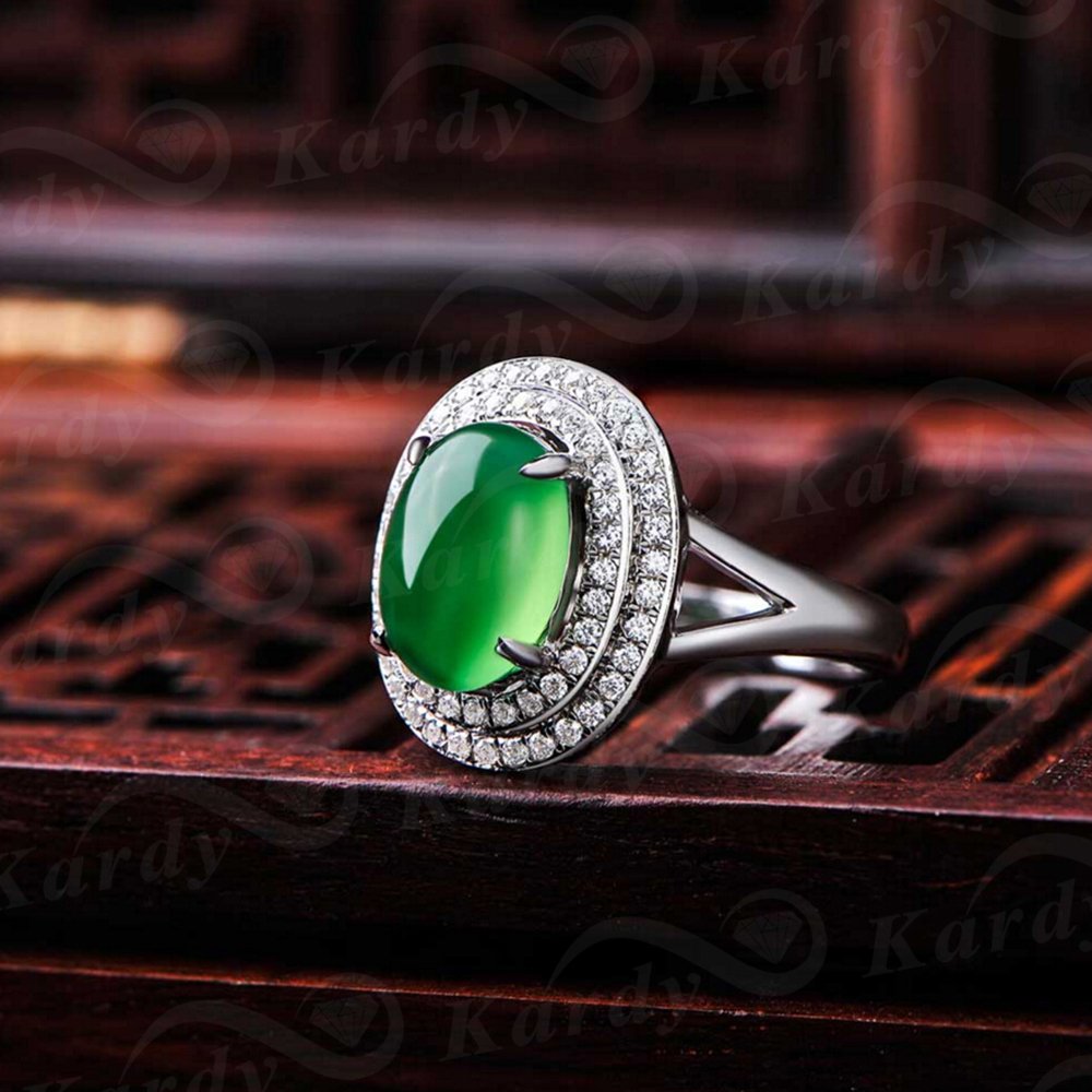 Elegant Green Chalcedony & Cubic Zirconia 925 Sterling Silver White Gold Plated Wedding Engagement Ring Set for Women - Perfect for Proposals, Anniversaries & Special Occasions