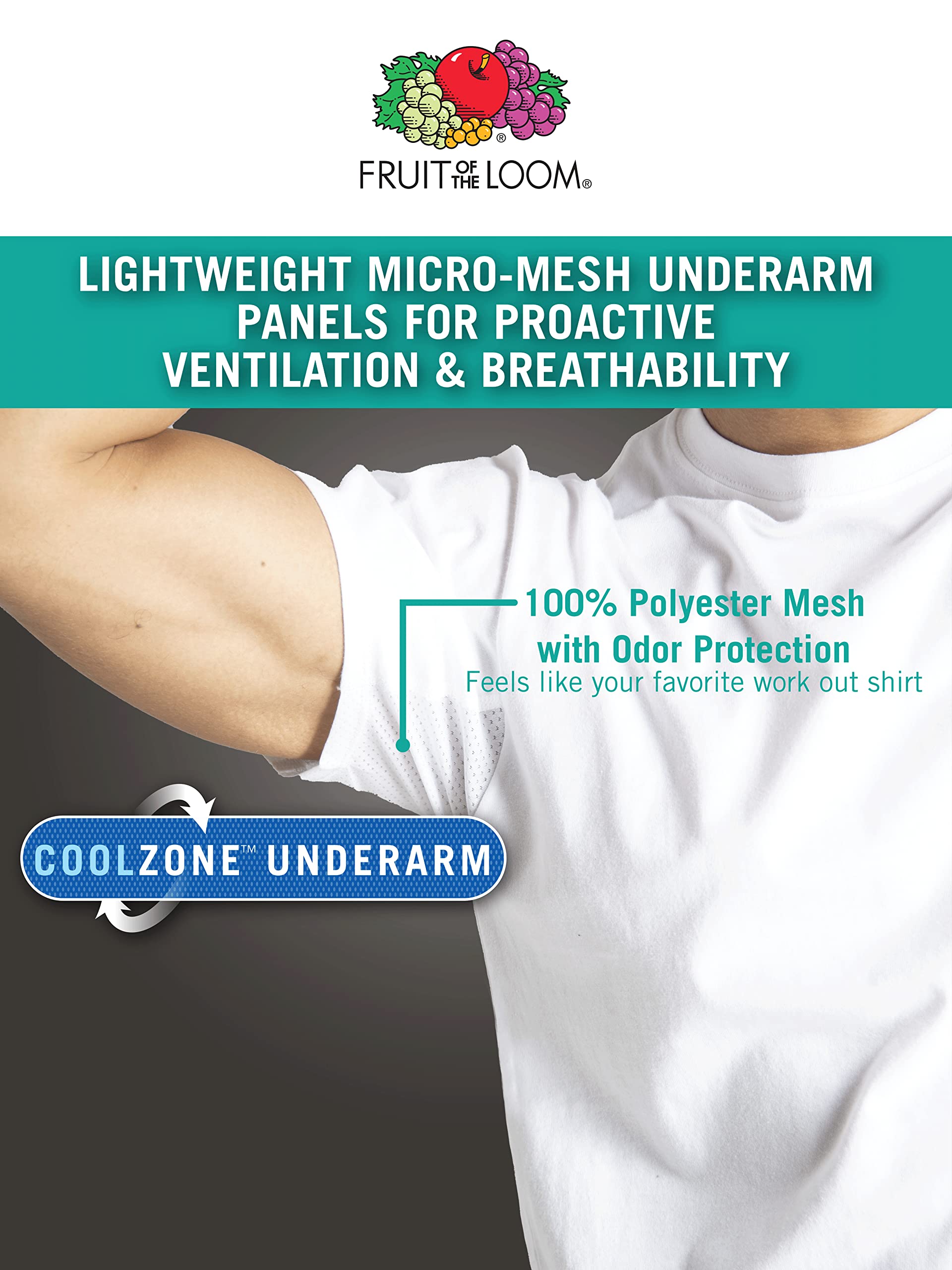 Fruit of the Loom Men's Cooling Undershirts - Quick Dry Moisture Wicking Performance T-Shirts for Workout & Everyday Comfort | Athletic Base Layer for Gym, Running & Hot Weather
