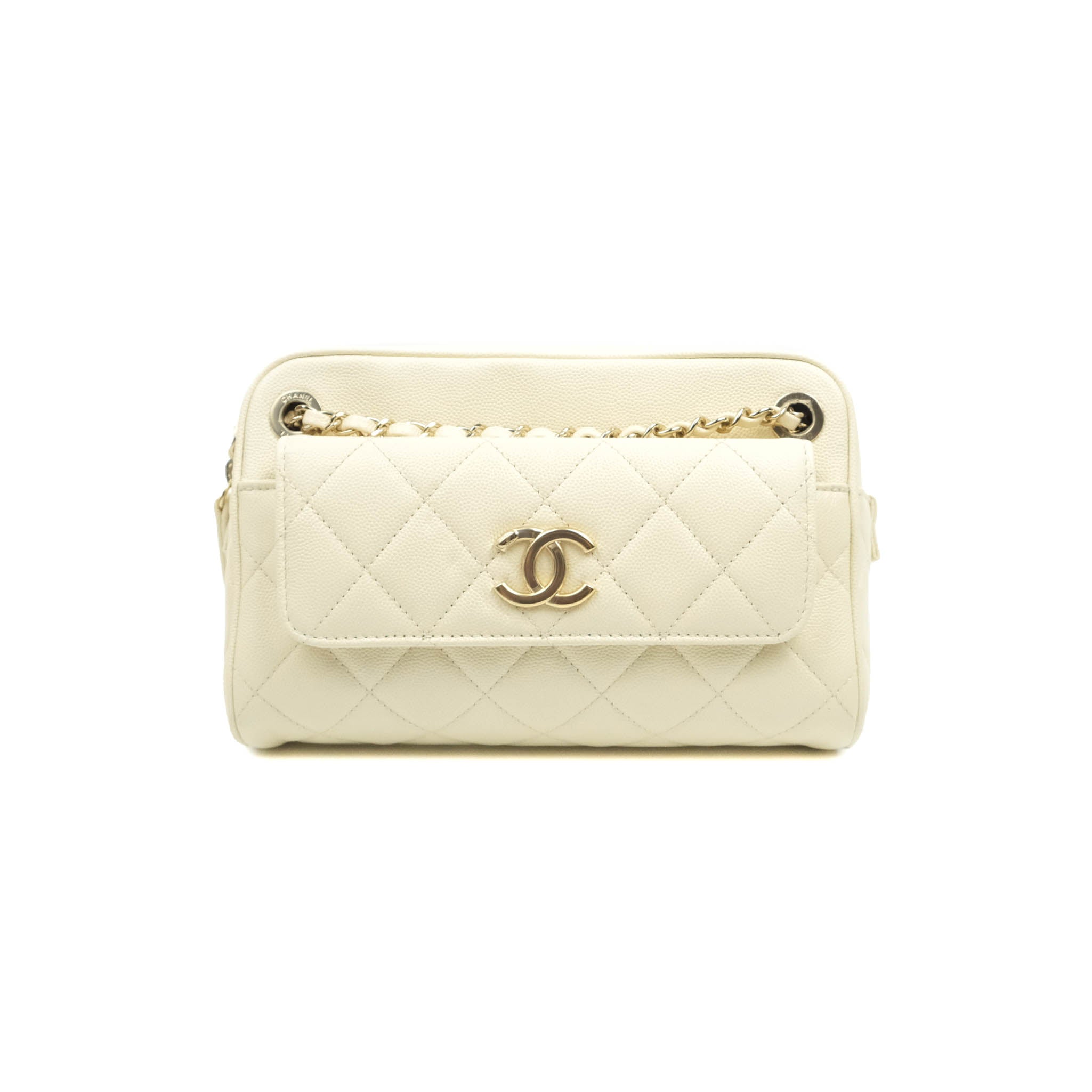 Chanel Camera Bag with Detachable Pouch - Ivory Caviar Leather & Gold Hardware | Luxury Crossbody Bag for Women | Perfect for Everyday Use, Date Night & Travel